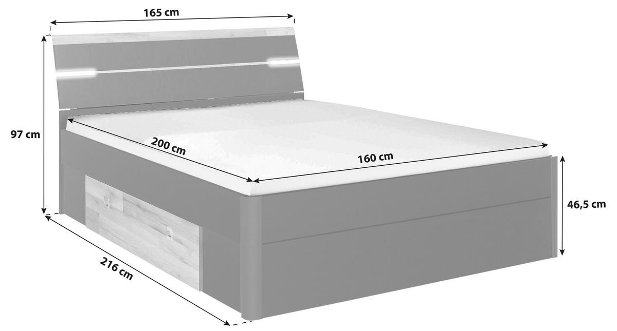 STAURAUMBETT 160/200 cm  in Graphitfarben, Eichefarben  - Eichefarben/Schwarz, KONVENTIONELL, Holzwerkstoff/Kunststoff (160/200cm) - MID.YOU