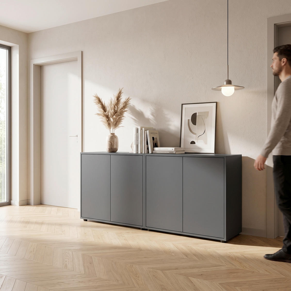 SIDEBOARD Mailand Set 2 158/73/33 cm  - Anthrazit/Schwarz, MODERN, Holzwerkstoff/Kunststoff (158/73/33cm) - MID.YOU