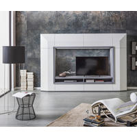WOHNWAND  in Graphitfarben, Weiss 300/200/50 cm  - Weiss/Schwarz, Design, Glas/Holz (300/200/50cm) - Ambiente