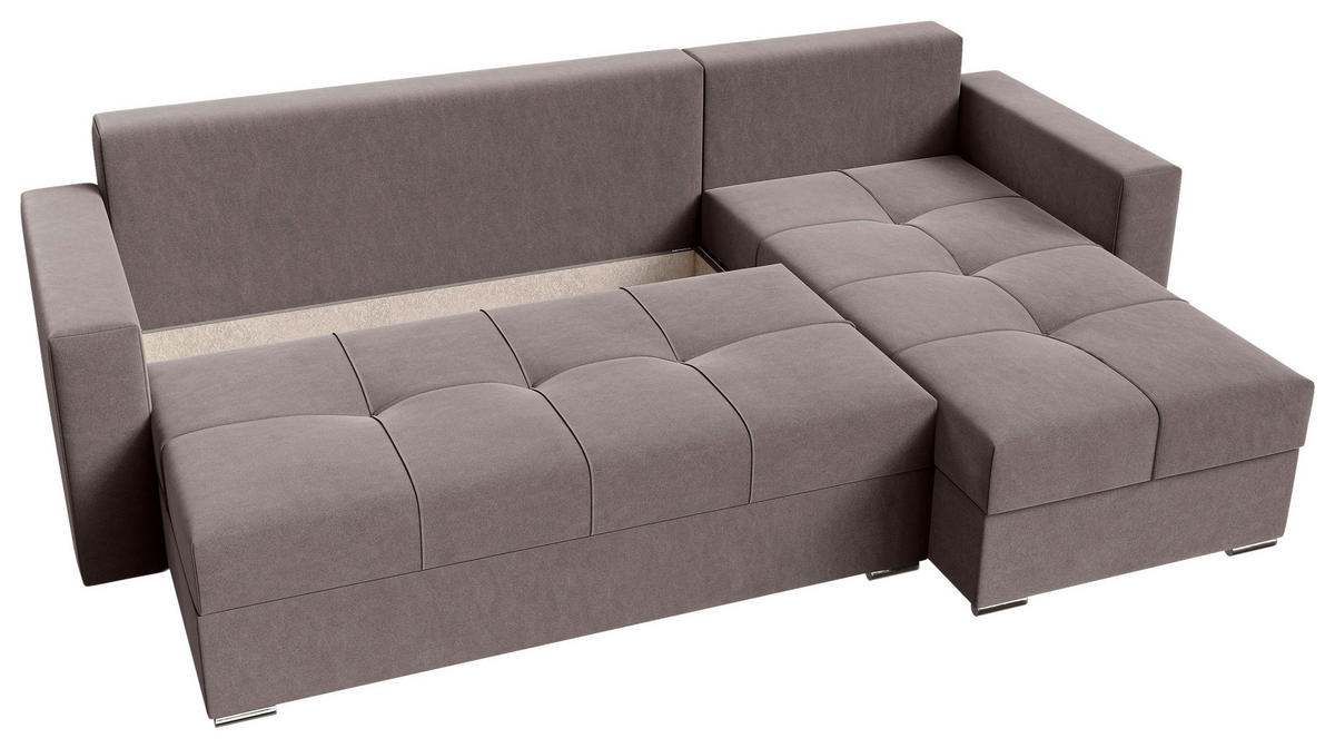 ECKSOFA Taupe Samt  - Taupe/Chromfarben, KONVENTIONELL, Kunststoff/Textil (233/140cm) - Carryhome