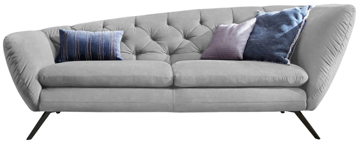 CHESTERFIELD-SOFA Mikrofaser Schwarz, Hellgrau  - Hellgrau/Schwarz, Design, Textil/Metall (223/84/90cm) - Pure Home Lifestyle