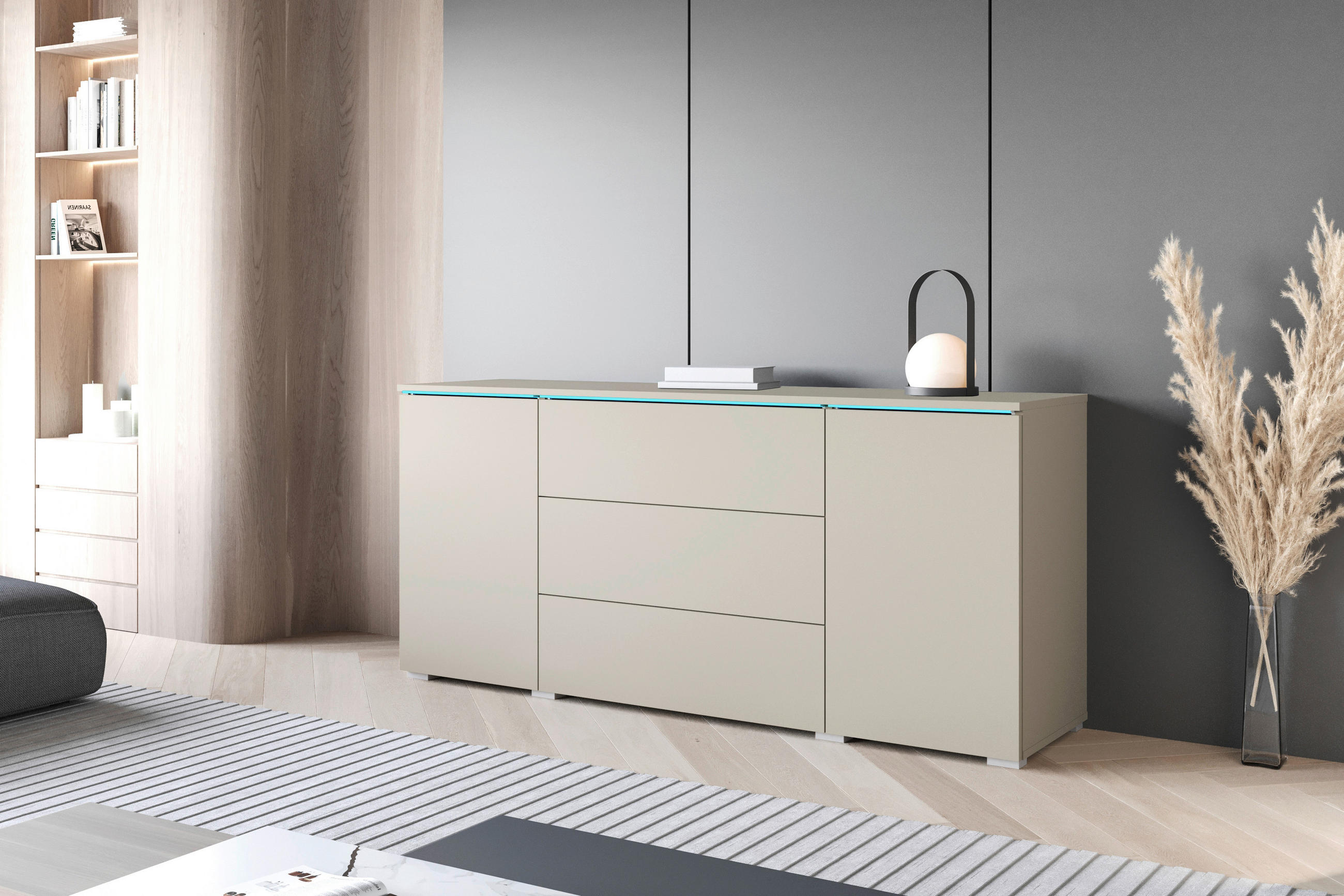 SIDEBOARD  - beige/grå, Trend, trämaterial/plast (150/67,9/39,5cm)