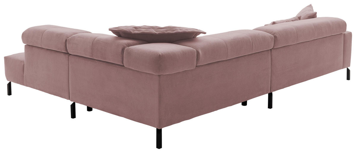 ECKSOFA in Feincord Altrosa  - Schwarz/Altrosa, Konventionell, Textil/Metall (311/219cm) - Hom`in