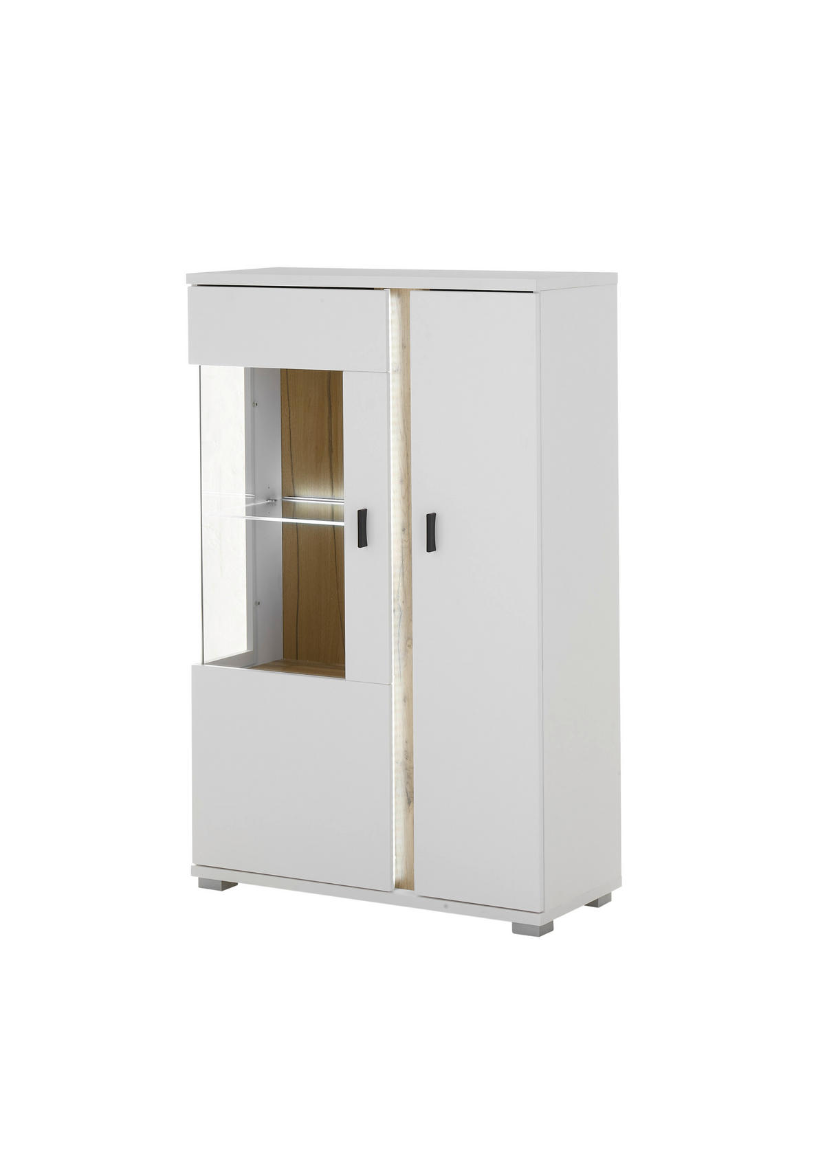 VITRINE in Eiche Wotan, Weiß  - Silberfarben/Eiche Wotan, Design, Glas/Holzwerkstoff (80/125/35cm) - MID.YOU