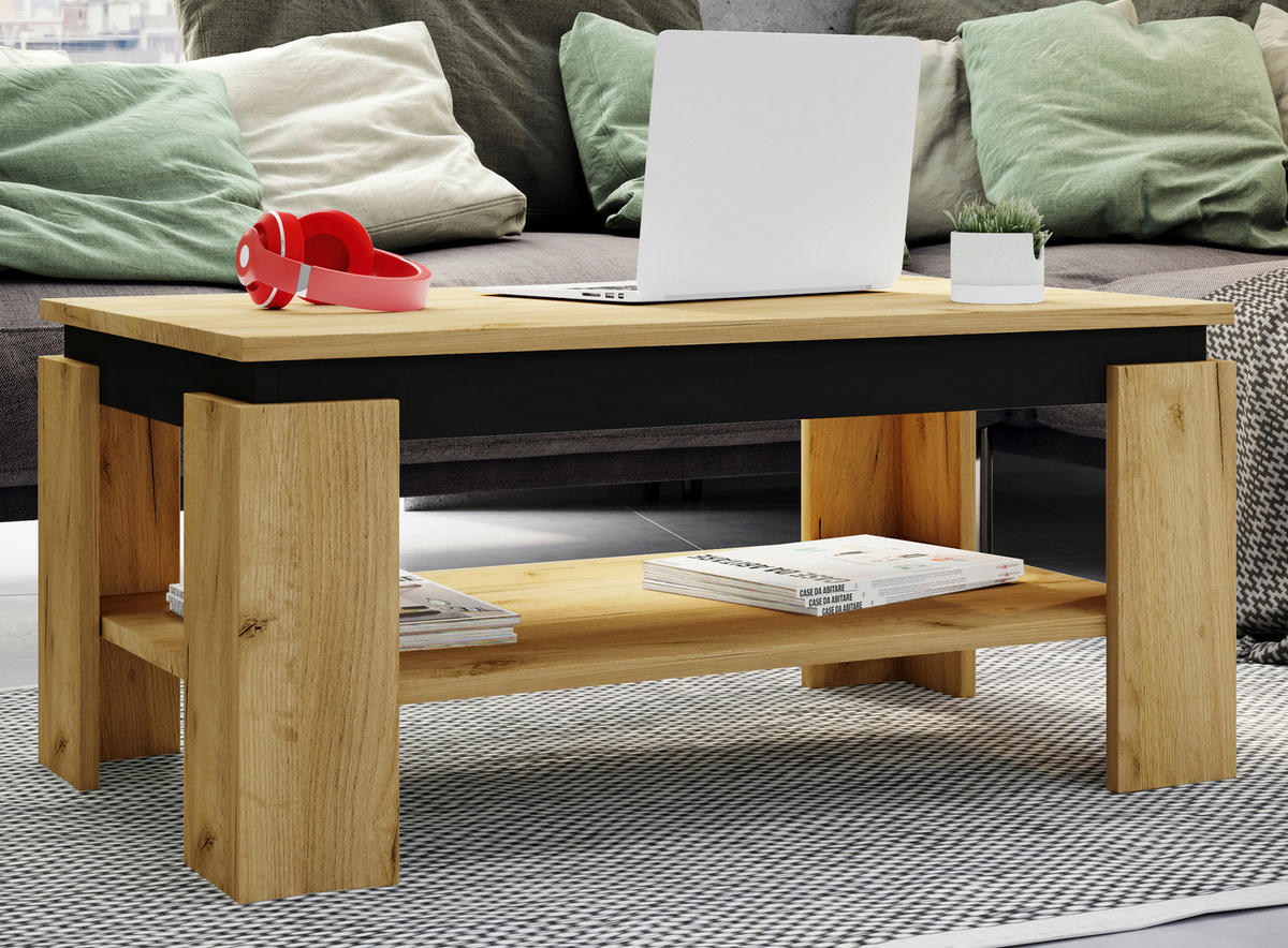 COUCHTISCH in Holzwerkstoff 90/53/41 cm  - Honigeiche/Schwarz, Modern, Holzwerkstoff (90/53/41cm) - MID.YOU