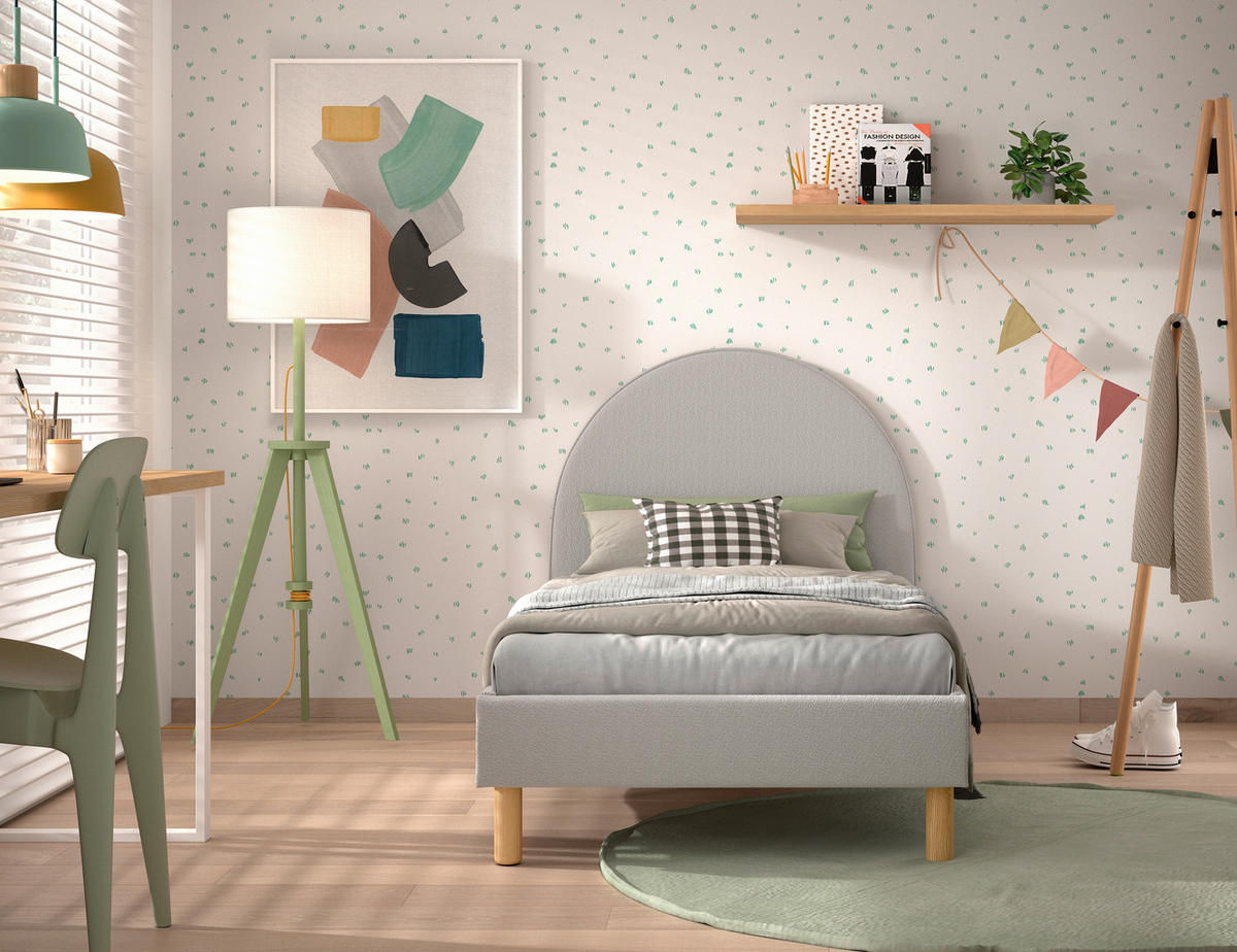 KINDER-/JUNIORBETT - Naturfarben/Grau, ROMANTIK / LANDHAUS, Holz/Textil (90/200cm) - MID.YOU