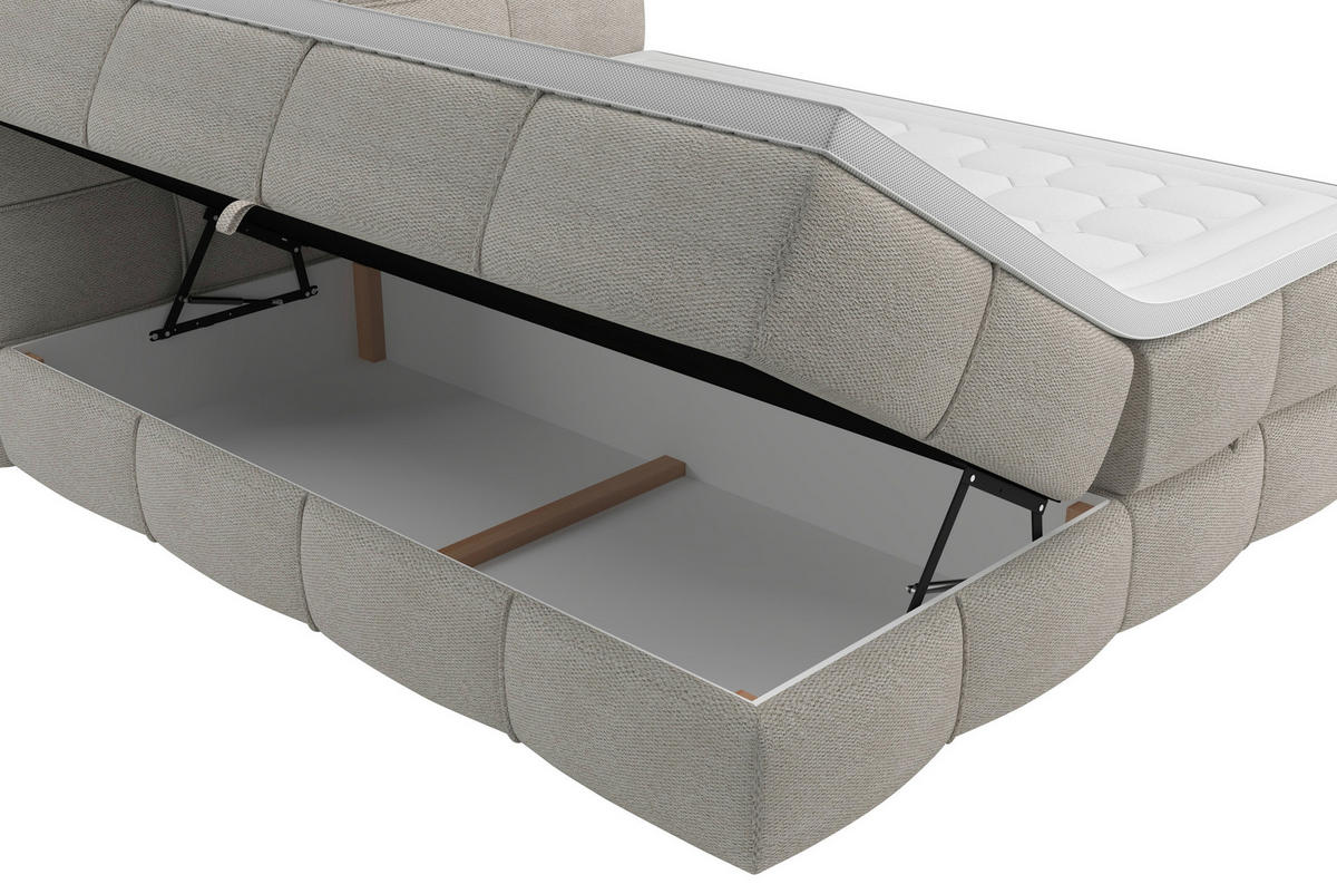 BOXSPRINGBETT 180/200 cm,  in Elfenbein, gepolstertes Kopfteil, Bettkasten, Topper, Matratzen, H3 + H3 = fest  - Elfenbein/Schwarz, Design, Kunststoff/Textil (180/200cm) - Chameo