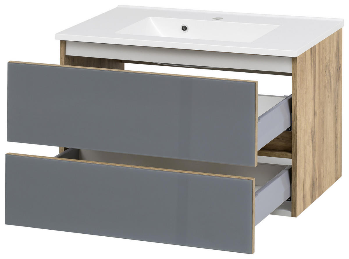 BADEZIMMER  in 80 cm  - Weiss/Eichefarben, Konventionell, Glas/Holzwerkstoff (80cm) - Held