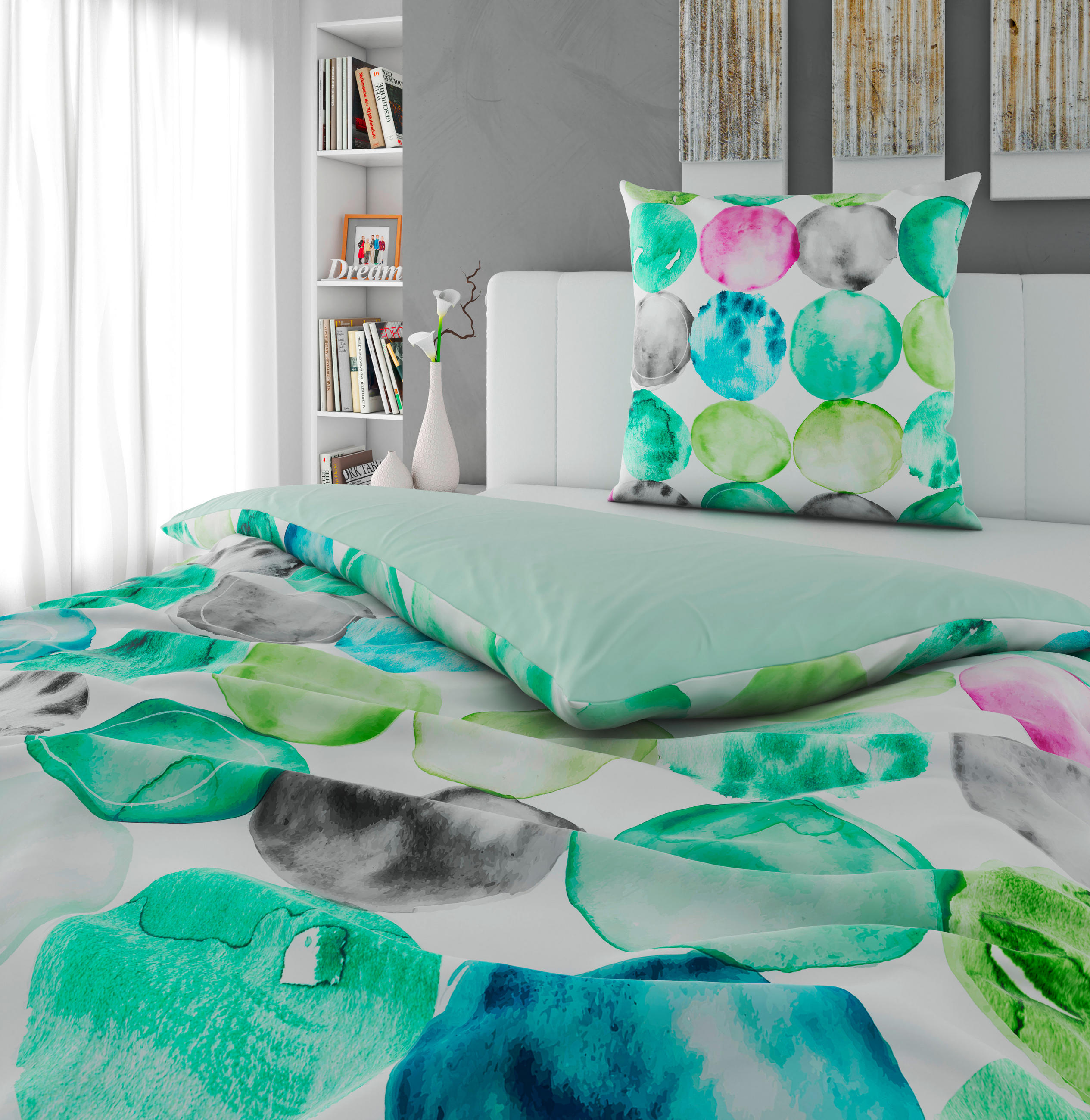 WENDEBETTWÄSCHE Satin 135/200 cm  - Grün, Textil (135/200cm) - Novel