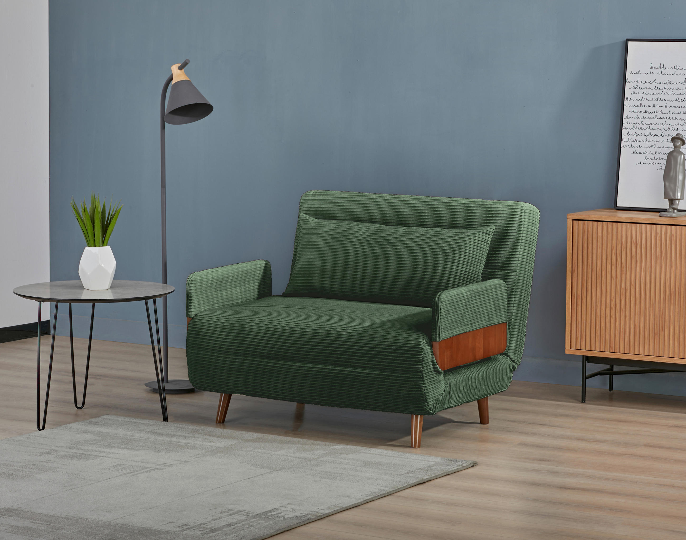 SCHLAFSESSEL Cord Grün    - Hellbraun/Grün, MODERN, Holz/Textil (107/82/91cm) - Livetastic
