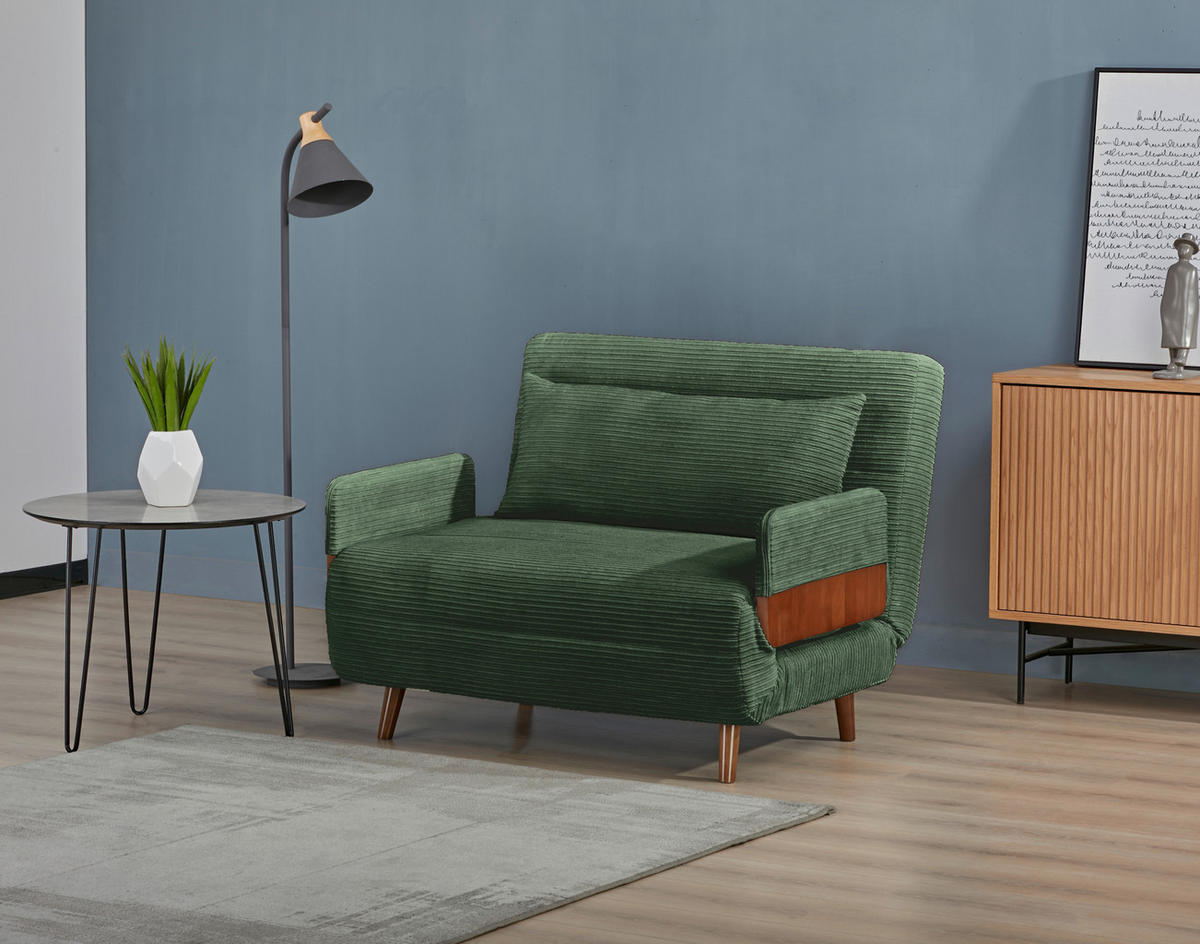 SCHLAFSESSEL Cord Grün    - Hellbraun/Grün, MODERN, Holz/Textil (107/82/91cm) - Livetastic