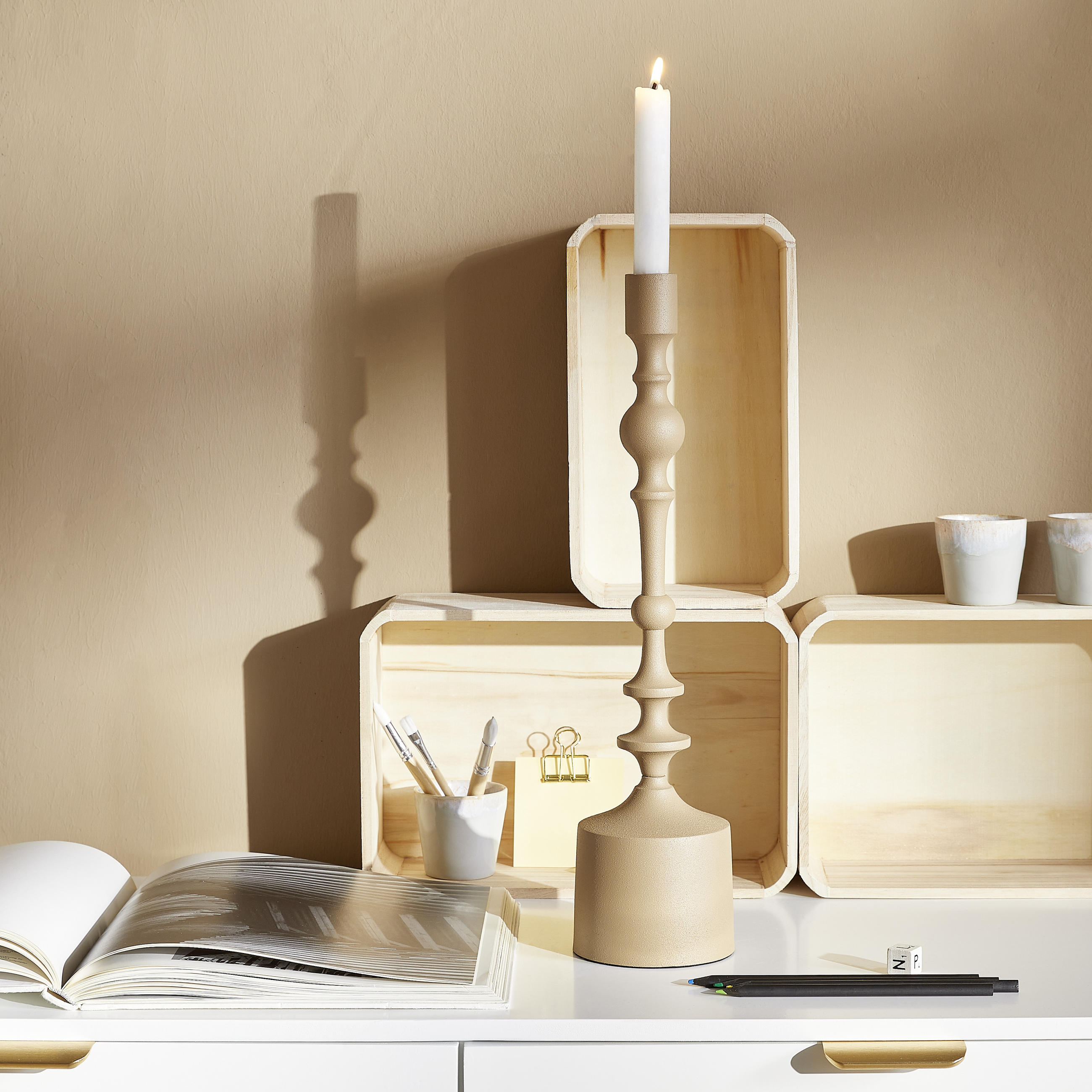KERZENHALTER - Sandfarben, Basics, Metall (10/42cm) - Light & Living