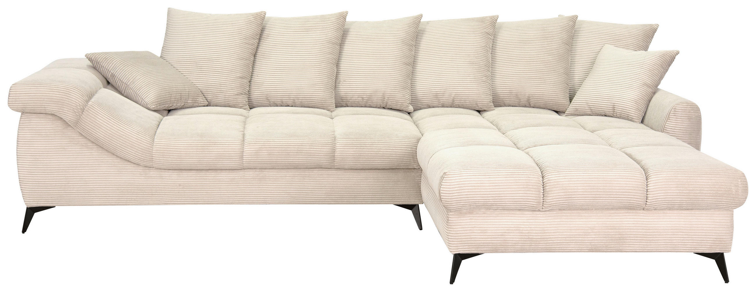 ECKSOFA Naturfarben Cord Rückenkissen, Armlehnenkissen, Rücken echt  - Schwarz/Naturfarben, KONVENTIONELL, Textil/Metall (332/231cm) - Carryhome