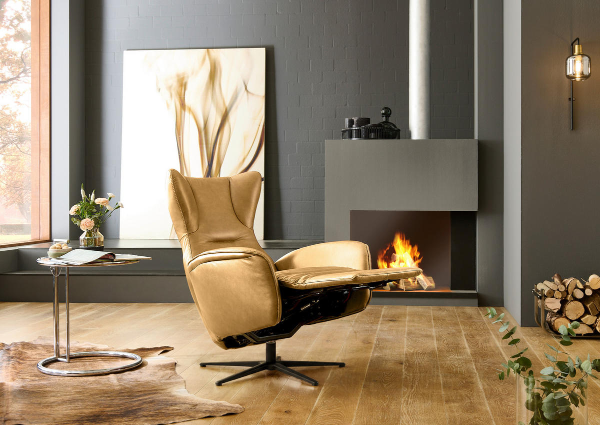 RELAXSESSEL Leder Currygelb  - Currygelb/Schwarz, Design, Leder/Metall (75/106/86cm) - Valdera