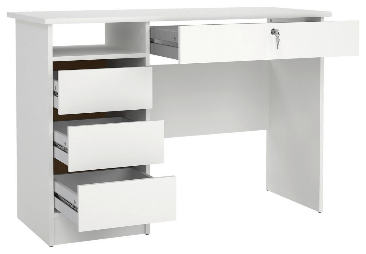 SCHREIBTISCH 109,3/48,5/75,6 cm Weiß Stauraum, abschließbar  - Weiß, MODERN, Holzwerkstoff (109,3/48,5/75,6cm) - MID.YOU