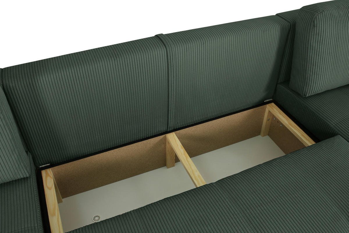 Wohnlandschaft inkl. Funktion Dunkelgrün Cord  - Dunkelgrün/Schwarz, KONVENTIONELL, Textil (146/317/146cm) - Xora