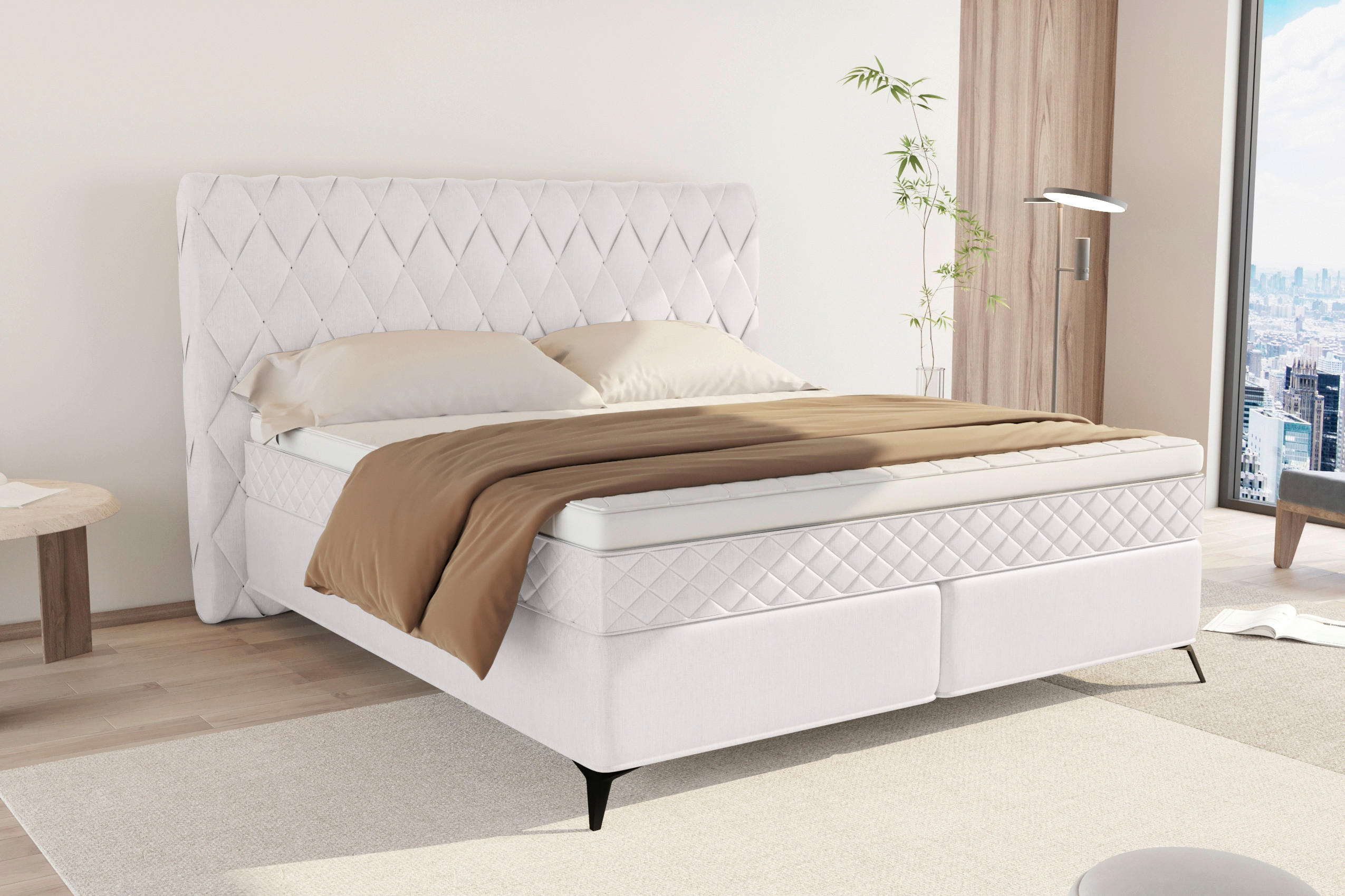 BOXSPRINGBETT 160/200 cm  in Greige  - Greige/Schwarz, Konventionell, Textil/Metall (160/200cm) - Carryhome