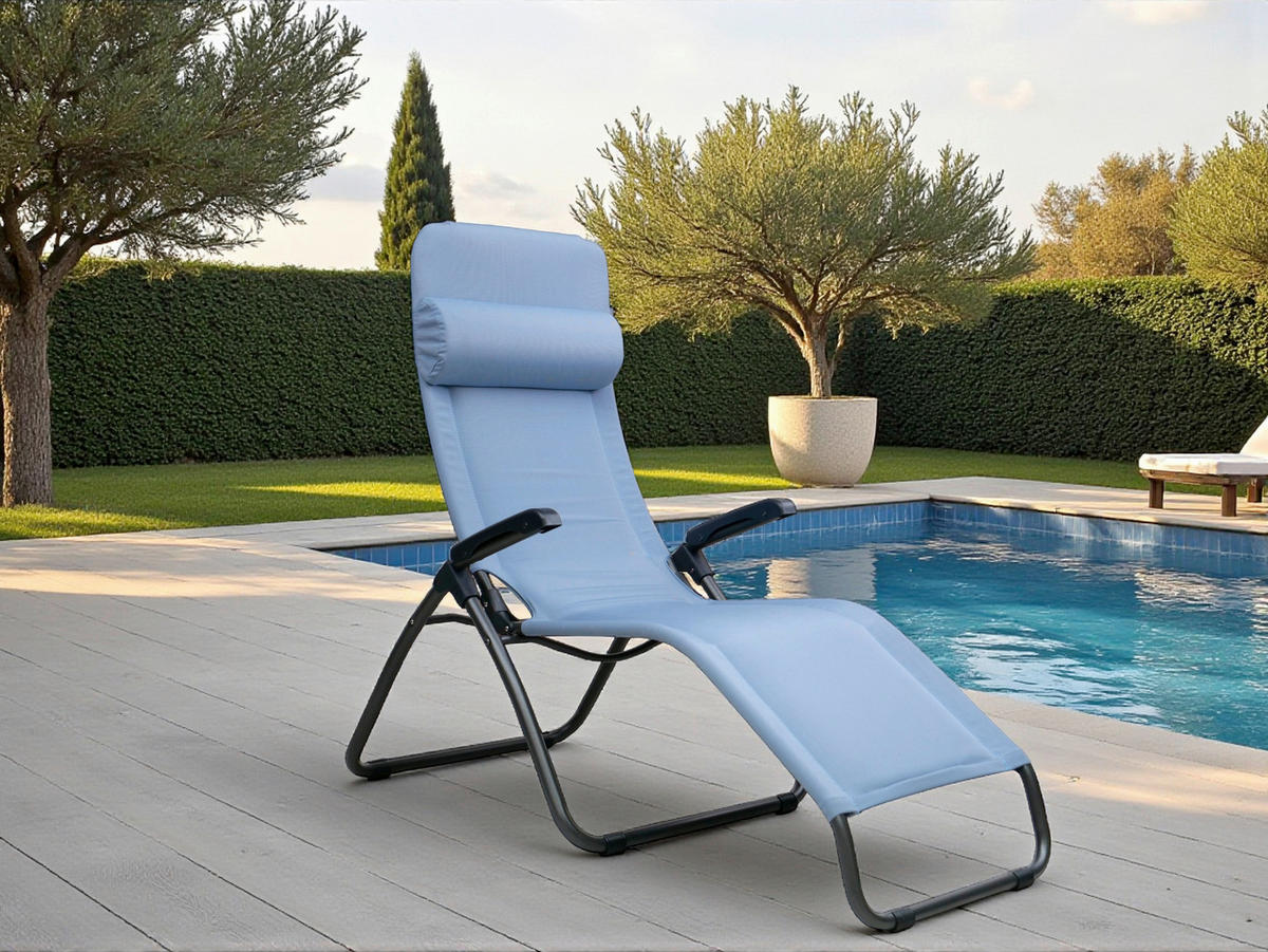 BÄDERLIEGE 69/118/185 cm  - Azurblau/Anthrazit, KONVENTIONELL, Textil/Metall (69/118/185cm)