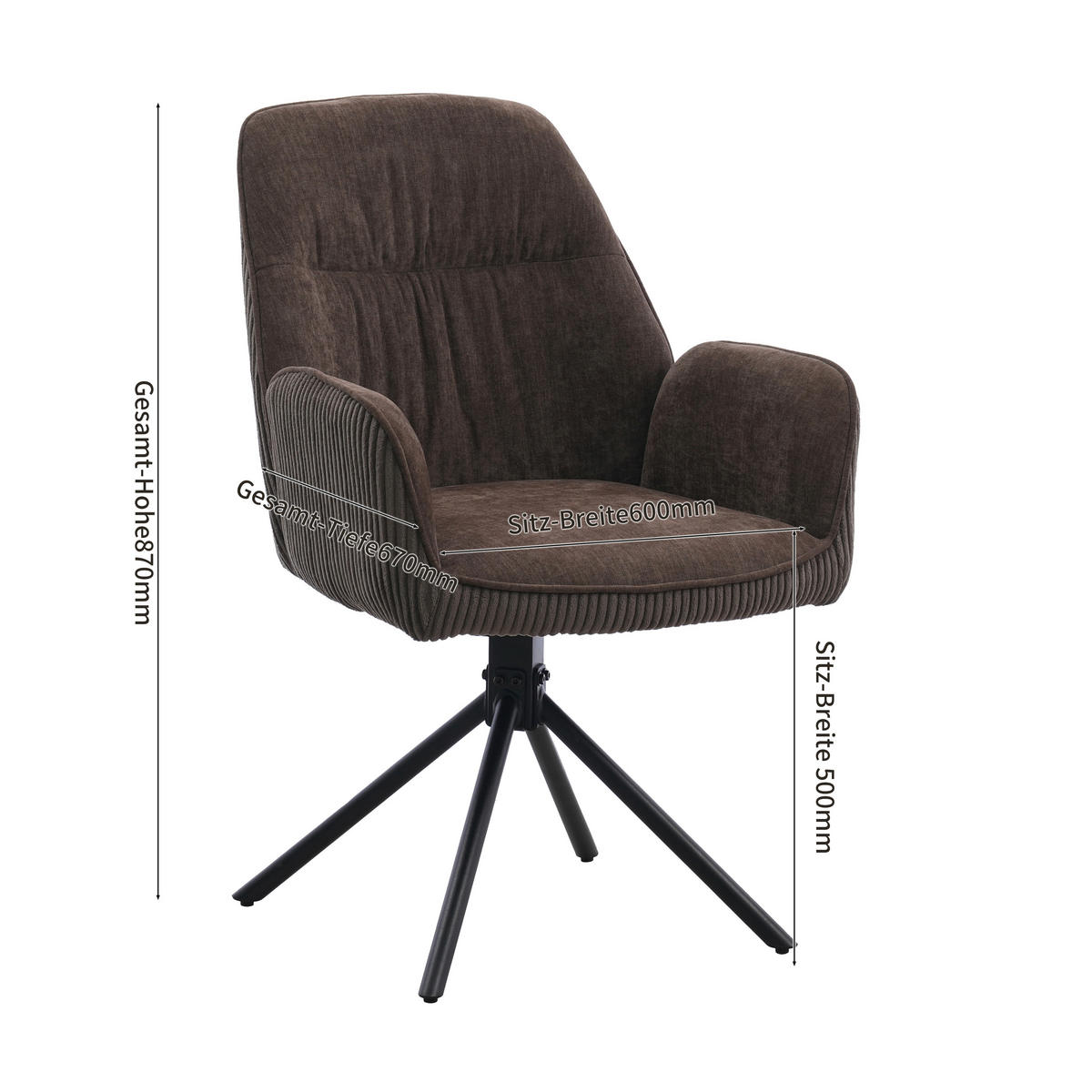ARMLEHNSTUHL  Sitzfläche 180° drehbar Mikrofaser  Braun, Schwarz, Dunkelbraun  - Dunkelbraun/Schwarz, MODERN, Textil/Metall (60/89/65cm) - Livetastic