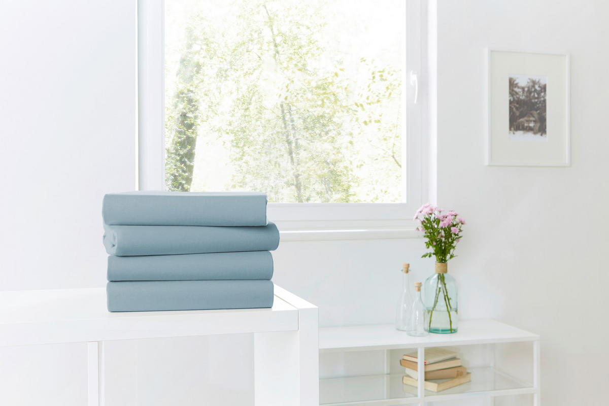 SPANNLEINTUCH 120/200 cm Jersey  - Blau/Grün, Basics, Textil (120/200cm)