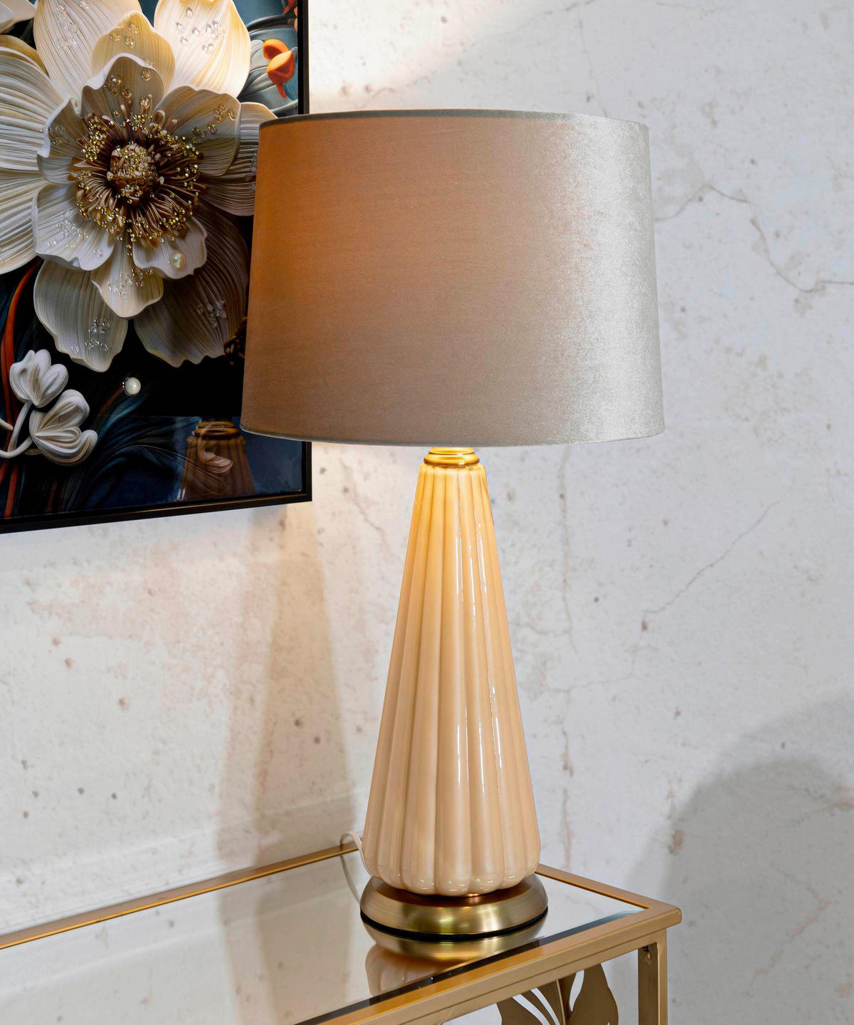 TISCHLEUCHTE   - Perlmutt/Goldfarben, Basics, Glas/Textil (36.5/68.5/36.5cm)