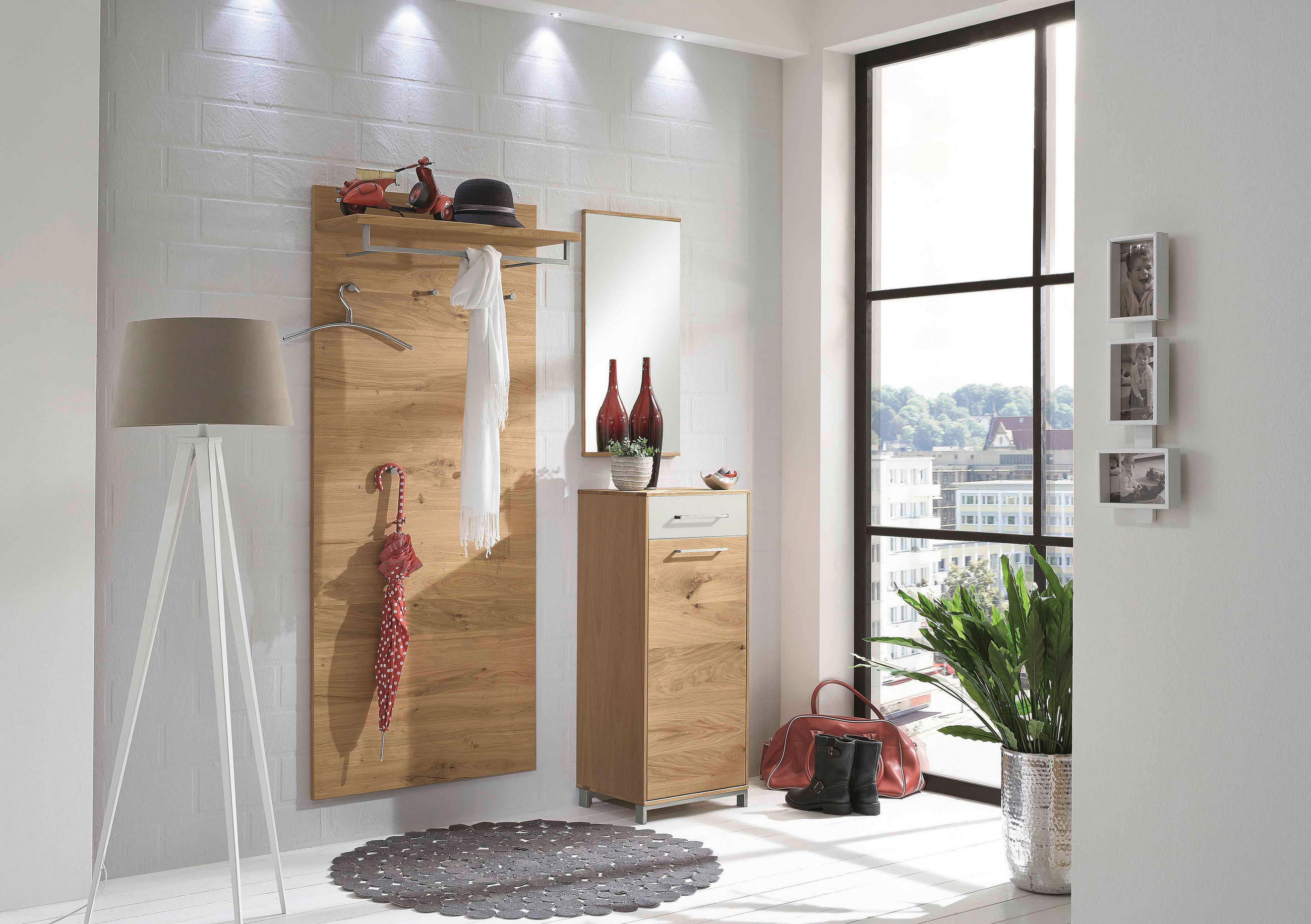 GARDEROBE Weiß, Eichefarben - Eichefarben/Weiß, Design, Glas/Holz (135/195/37cm)