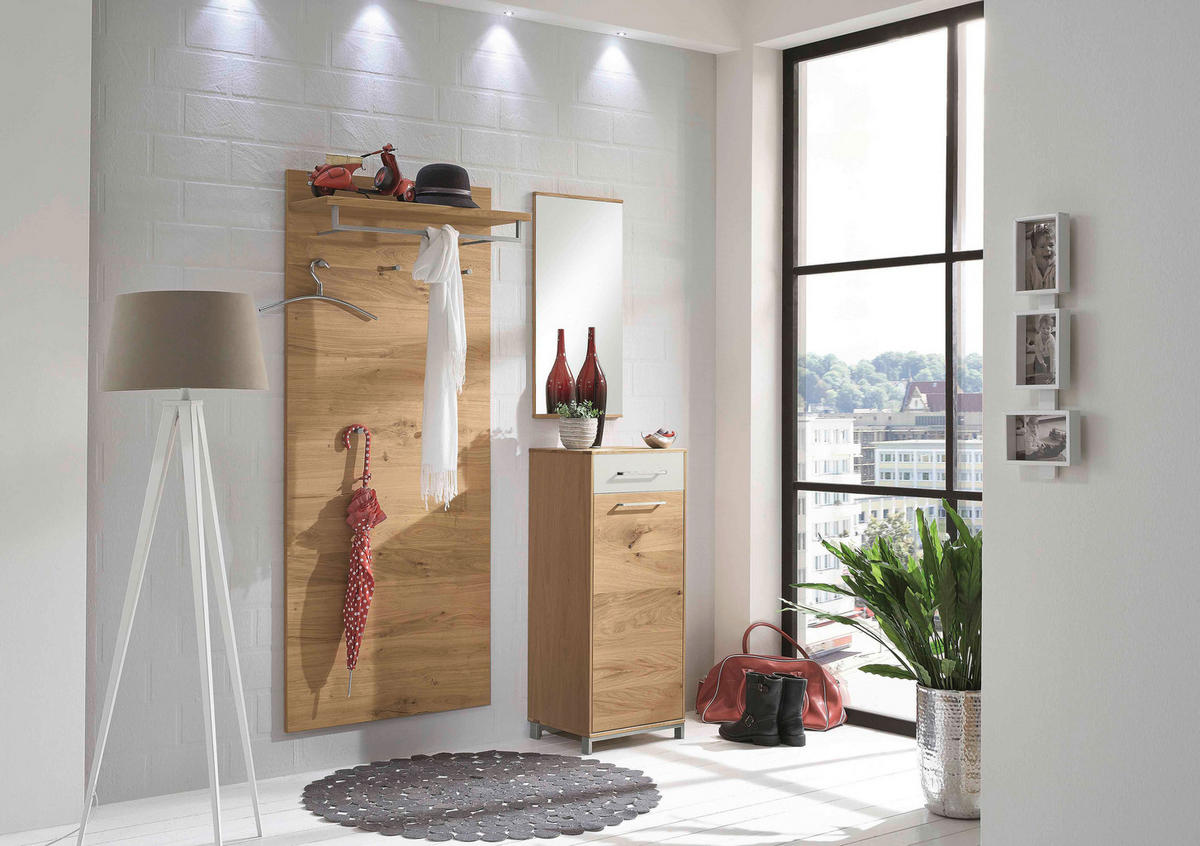 GARDEROBE 3-teilig  in 135/195/37 cm  - Weiss/Eichefarben, Design, Glas/Holz (135/195/37cm)