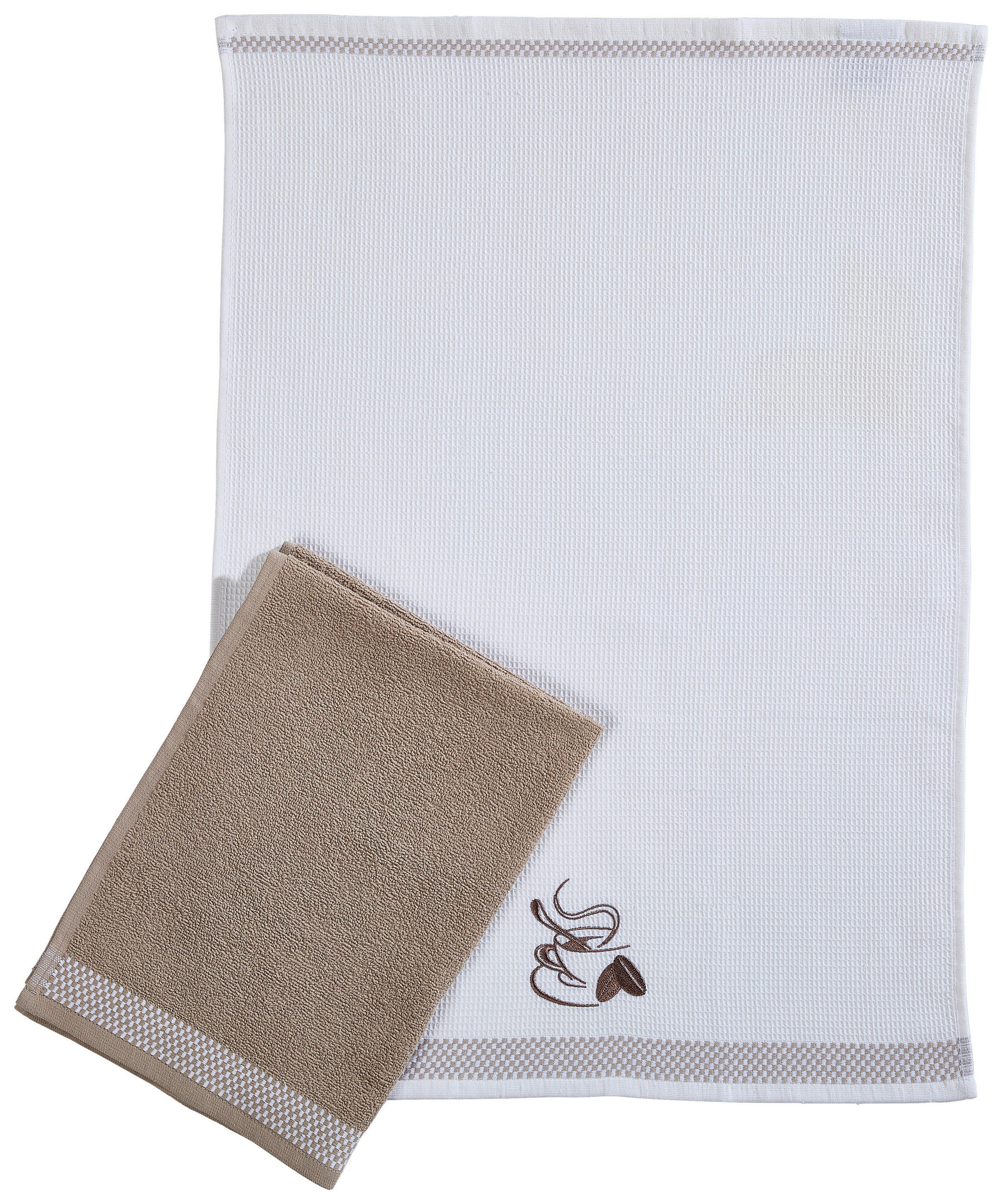 GESCHIRRTUCH-SET 2-teilig Weiß, Beige  - Beige/Weiß, Textil (50/70cm) - Esposa