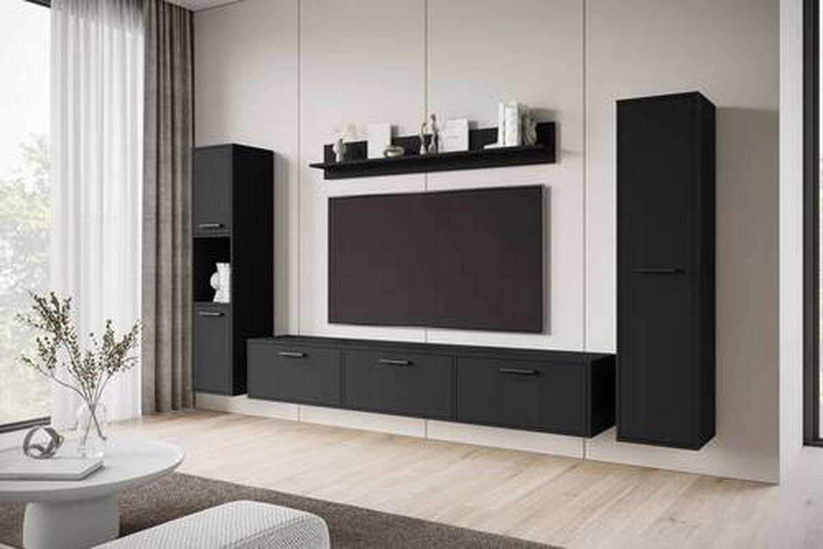 WOHNWAND 4-teilig  in Schwarz 240/130/31 cm  - Schwarz, Basics, Holzwerkstoff/Kunststoff (240/130/31cm) - MID.YOU