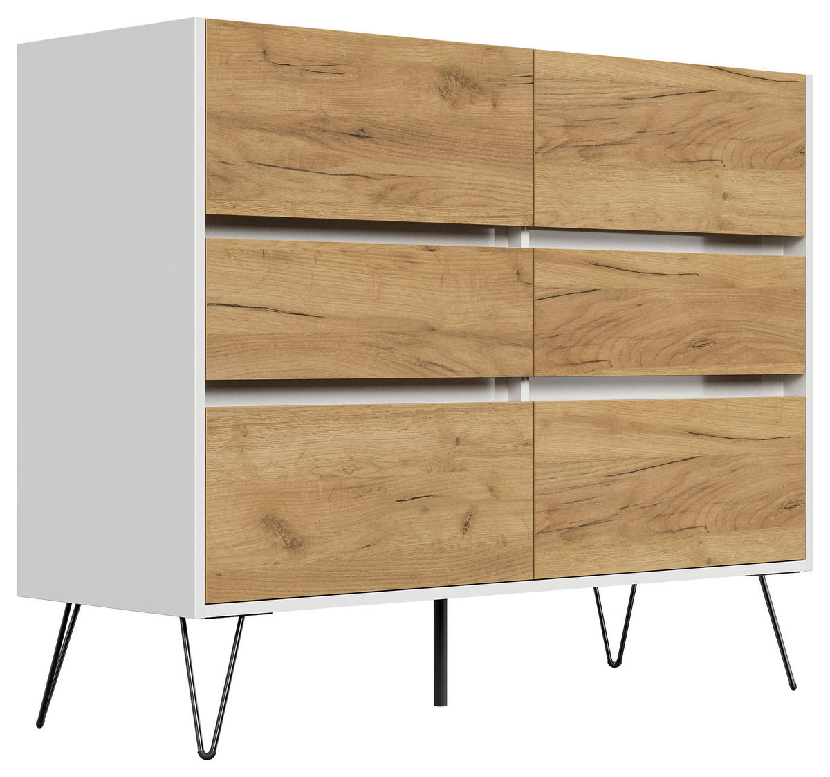 SIDEBOARD Posseik Industrial 120/93,6/42 cm 6 Schublade(n)  - Eichefarben/Weiß Hochglanz, Design, Holzwerkstoff/Metall (120/93,6/42cm) - P & B