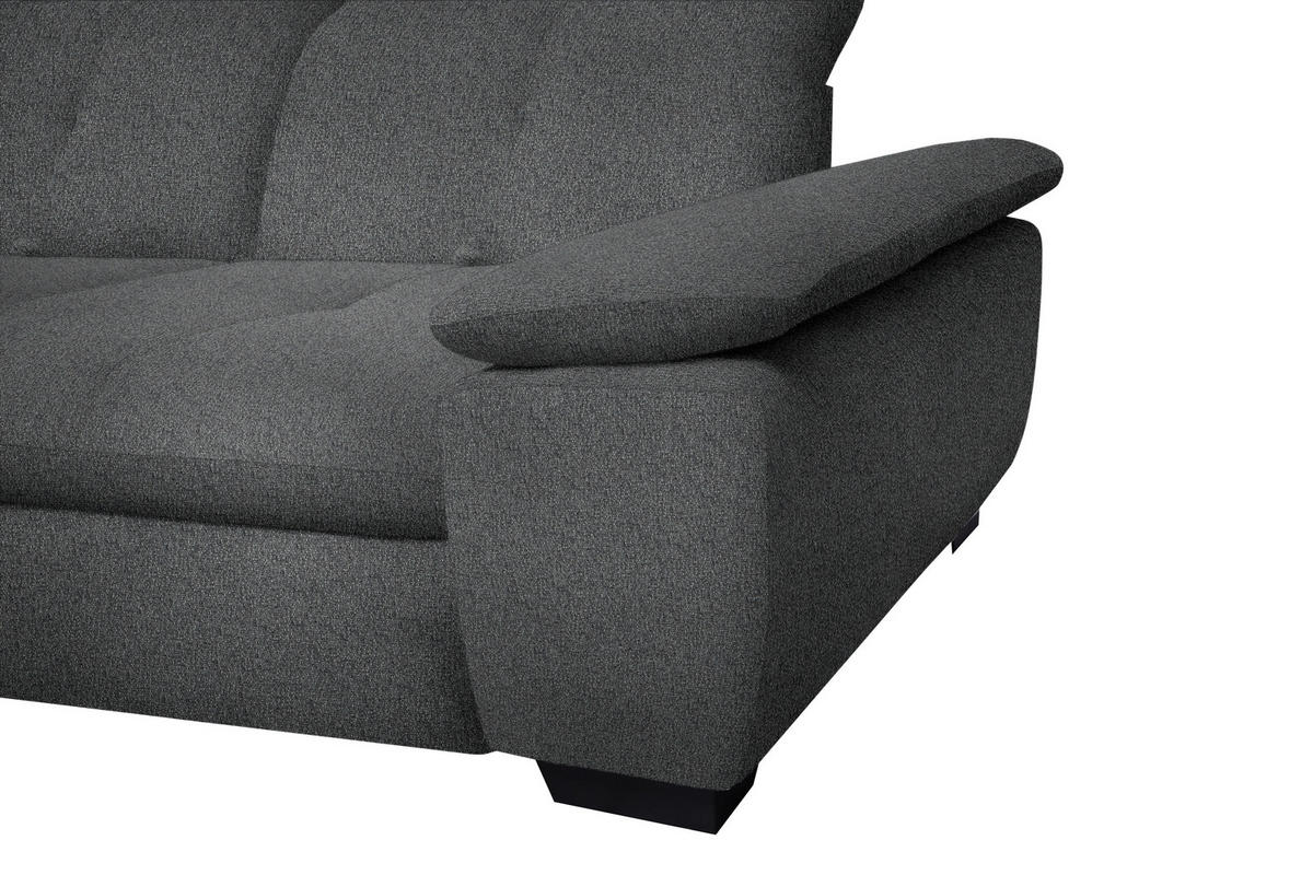 ECKSOFA in Flachgewebe Dunkelgrau  - Dunkelgrau/Schwarz, Design, Textil/Metall (313/242cm) - Xora