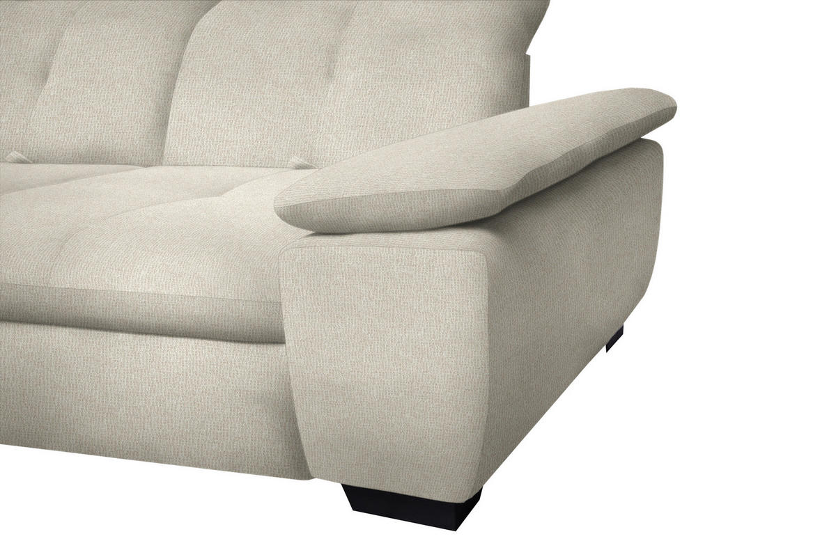 ECKSOFA Ecru Flachgewebe  - Ecru/Schwarz, Design, Textil/Metall (313/242cm) - Xora
