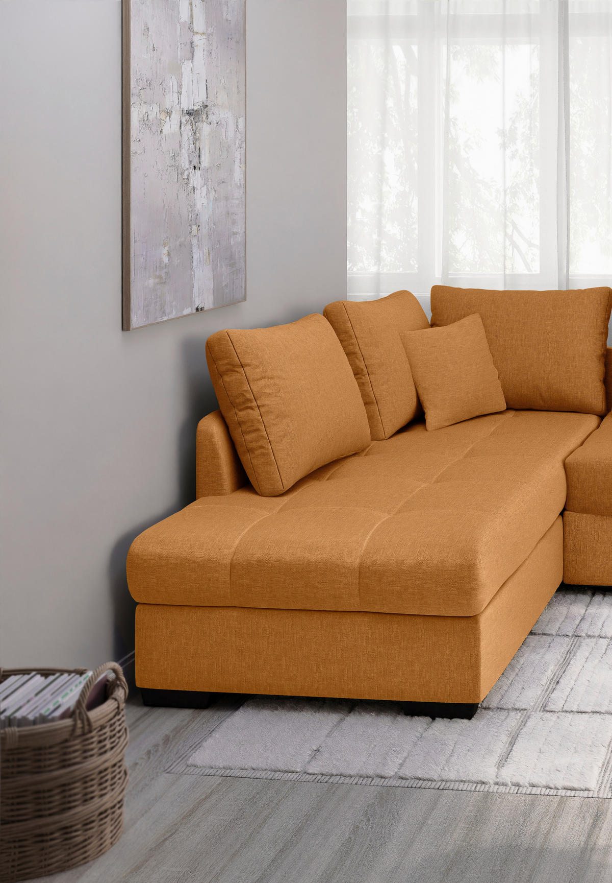 ECKSCHLAFSOFA Goldfarben Mikrofaser  - Goldfarben/Schwarz, MODERN, Holz/Textil (202/298cm) - MID.YOU