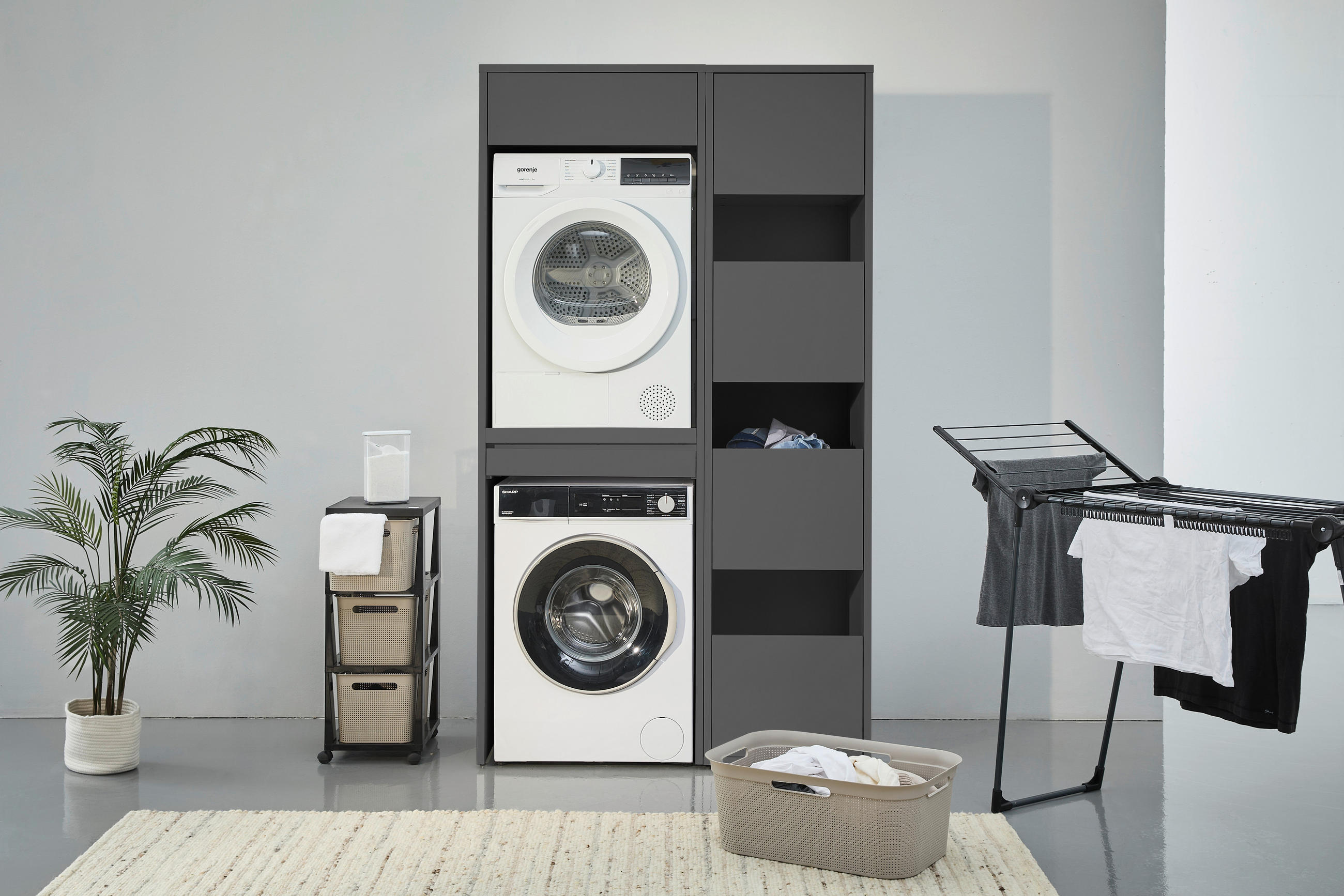 WASCHMASCHINENSCHRANK 67,5/210/67,5 cm  in Anthrazit  - Anthrazit, Basics, Holzwerkstoff (67,5/210/67,5cm) - Xora