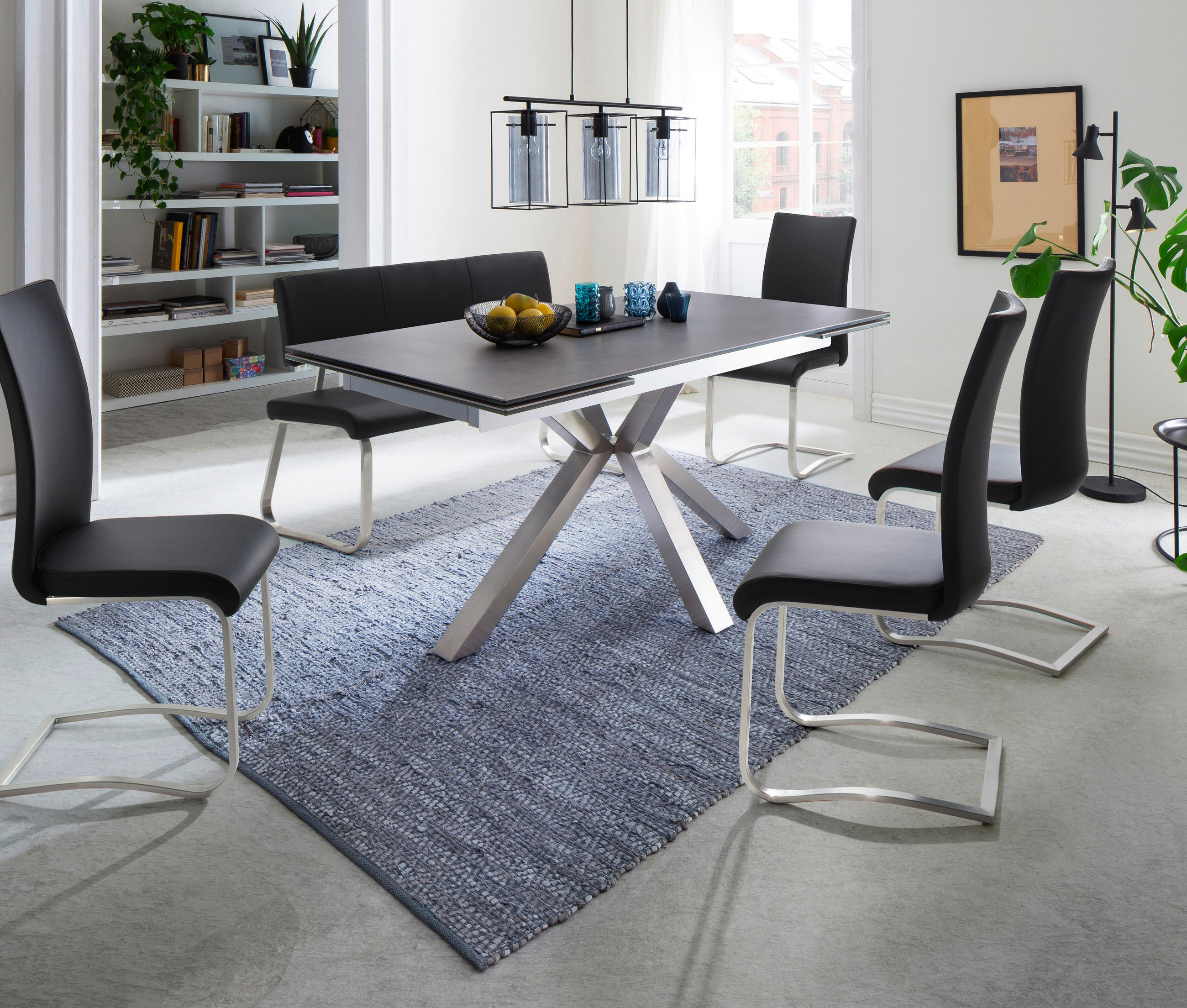 SITTBÄNK i metall, plast svart, stålfärgad  - stålfärgad/svart, Design, metall/plast (175/86/59cm) - Livetastic