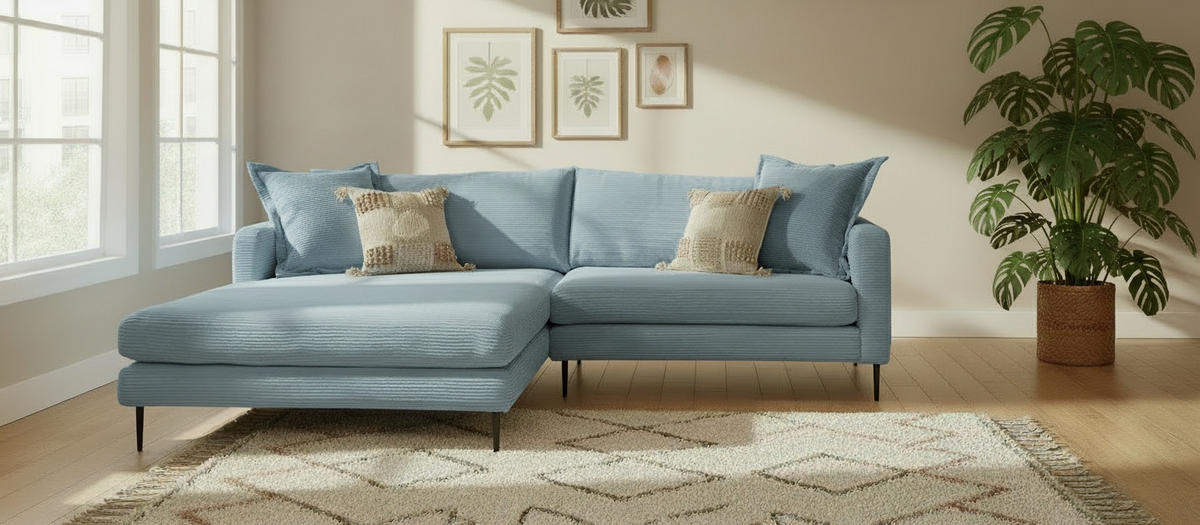 ECKSOFA JOKER Hellblau Cord  - Schwarz/Hellblau, Design, Textil/Metall (193/268cm) - P & B