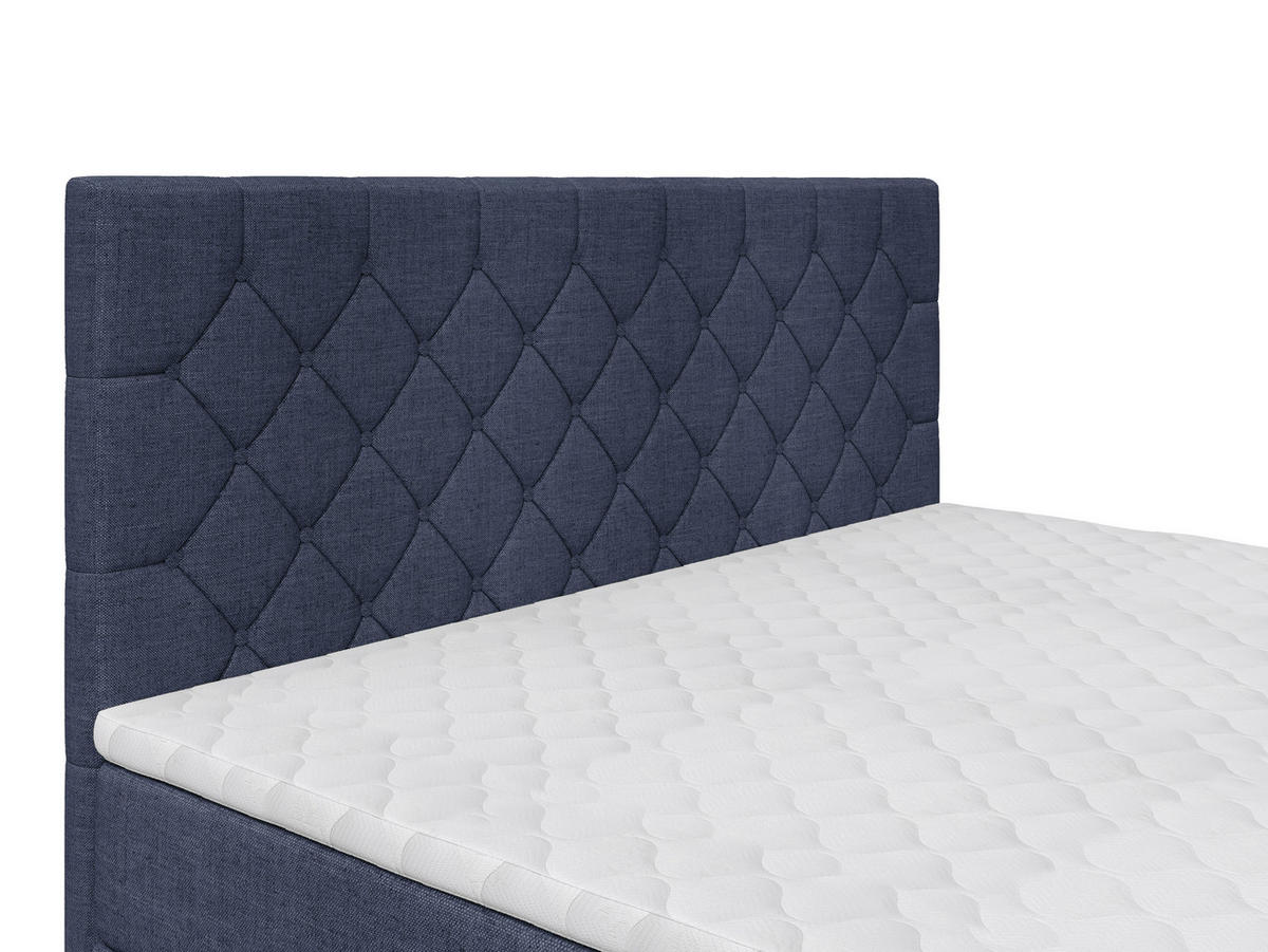 BOXSPRINGBETT 160/200 cm,  in Dunkelblau, Matratze, Topper, H2 + H2 = mittel  - Schwarz/Dunkelblau, KONVENTIONELL, Textil/Metall (160/200cm) - Chameo