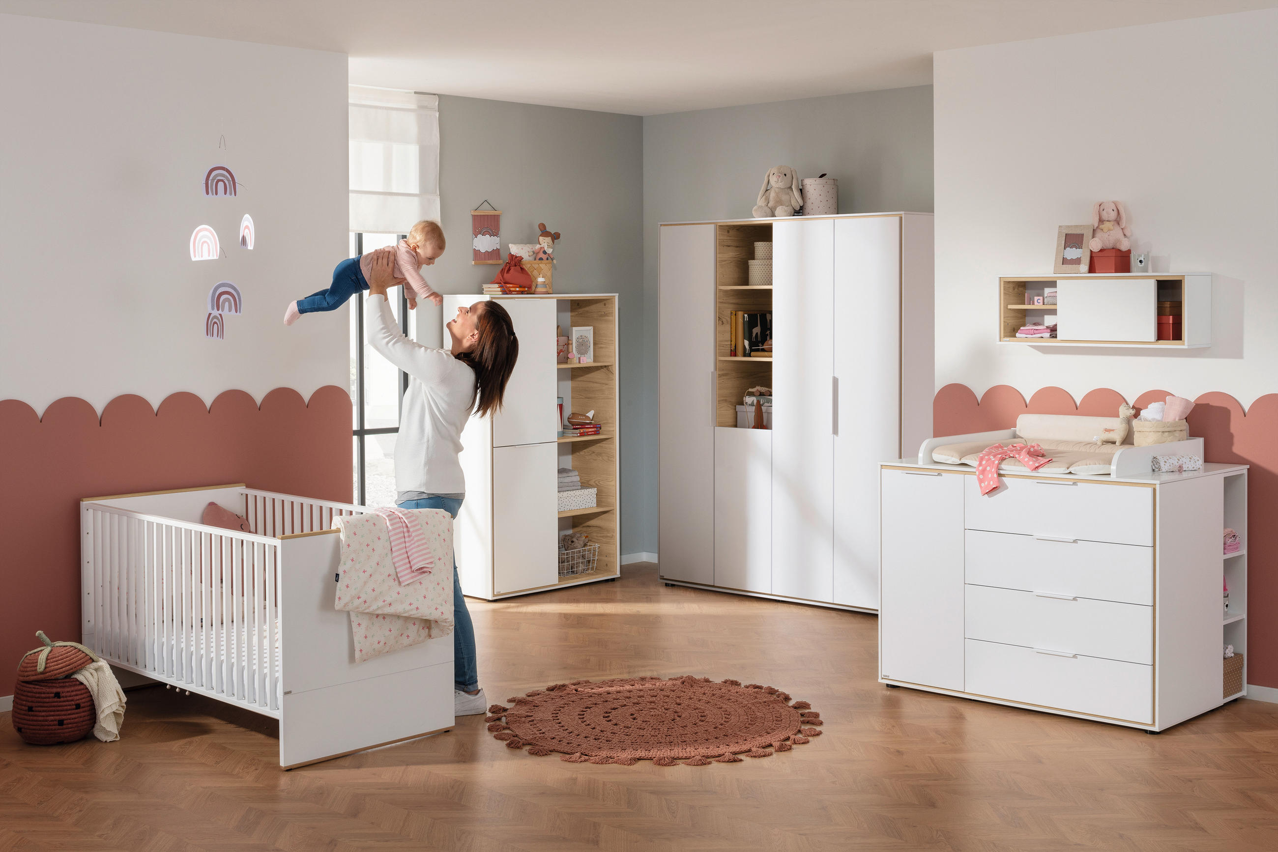 KINDERKLEIDERSCHRANK Weiß, Eichefarben  - Eichefarben/Weiß, Design, Holzwerkstoff/Kunststoff (166,4/203,6/54,8cm) - Paidi