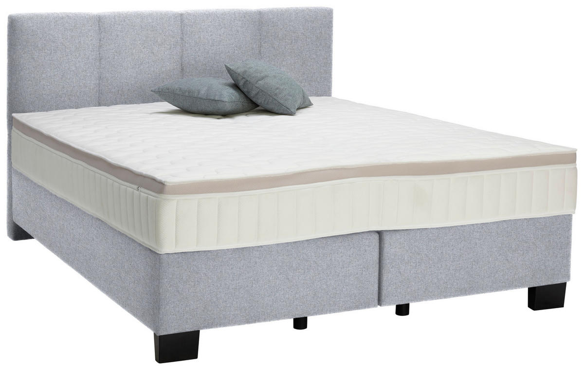 BOXSPRINGBETT 200/200 cm  in Hellgrau  - Hellgrau/Schwarz, Design, Kunststoff/Textil (200/200cm) - Hom`in