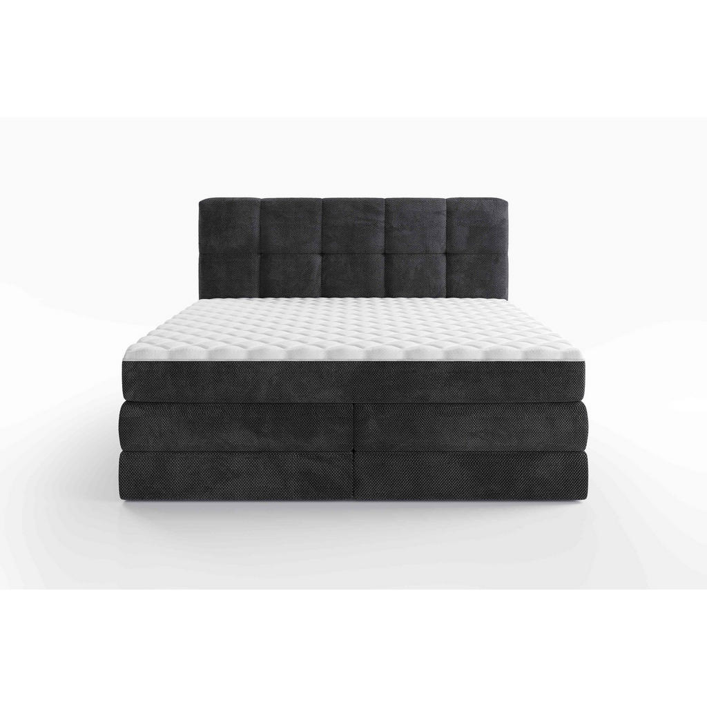Thumbnail - Esposa Boxspringbett, Dunkelgrau, Textil, H2 + H3, Höhe ca. 19 cm, 180x200 cm, gepolstertes Kopfteil, Stoffauswahl, Wend...