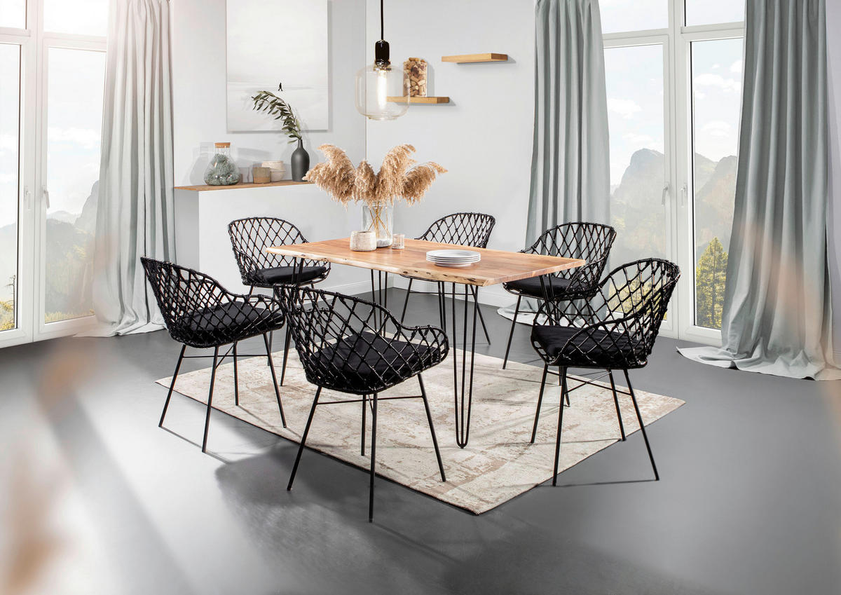 ESSTISCH in Holz, Metall 160/90/76 cm  - Schwarz/Akaziefarben, Design, Holz/Metall (160/90/76cm) - Landscape