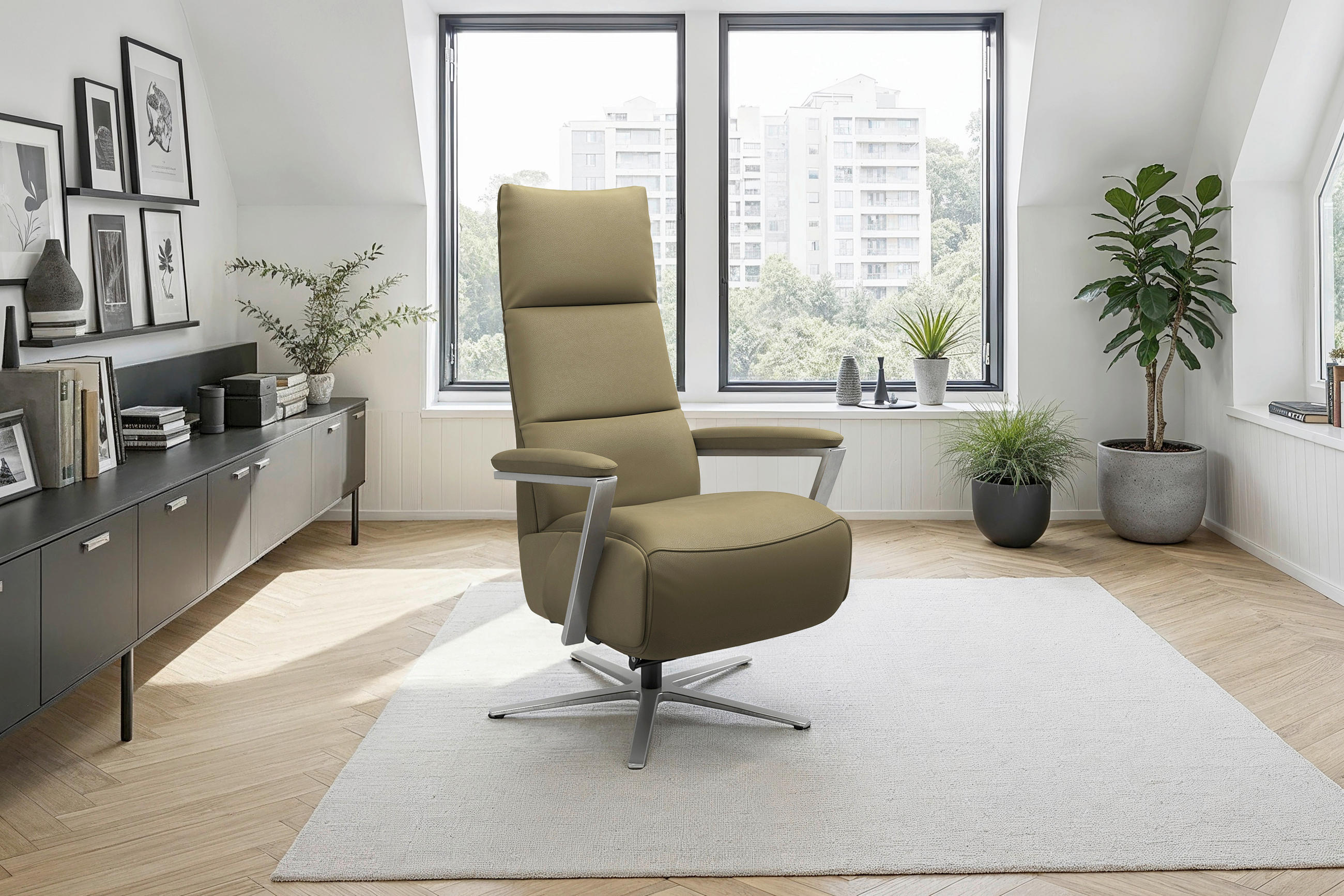 Sit & More Relaxsessel TV Vario Comfort E L3 Olivgrün 70x128x85 cm