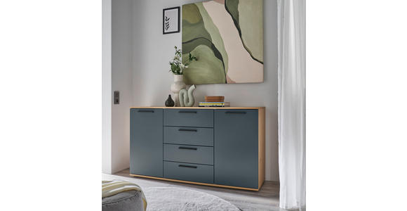 SIDEBOARD Tizio 151/82,5/46 cm 4 Schublade(n)  - Blau/Eichefarben, Design, Holzwerkstoff/Metall (151/82,5/46cm) - Dieter Knoll
