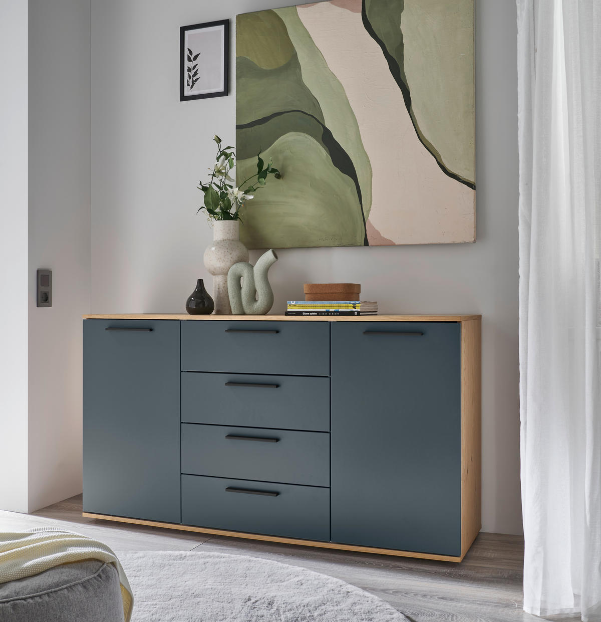 SIDEBOARD Tizio  in 151/82,5/46 cm  - Blau/Eichefarben, Design, Holzwerkstoff/Metall (151/82,5/46cm) - Dieter Knoll