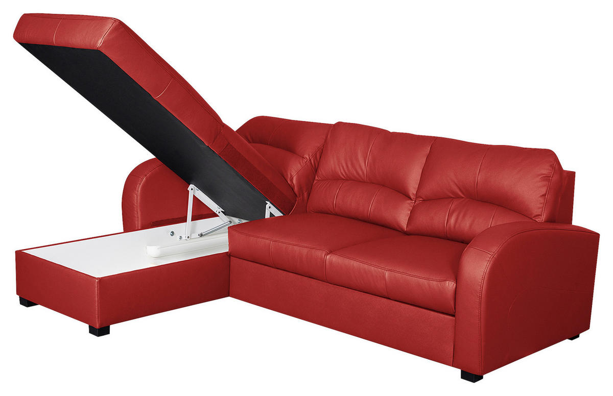 ECKSOFA in Lederlook Echtleder Rot  - Rot/Schwarz, Design, Leder/Kunststoff (168/227cm) - Livetastic