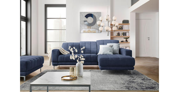 ECKSOFA in Webstoff Dunkelblau  260/187 cm  - Chromfarben/Dunkelblau, Design, Textil/Metall (260/187cm) - Xora