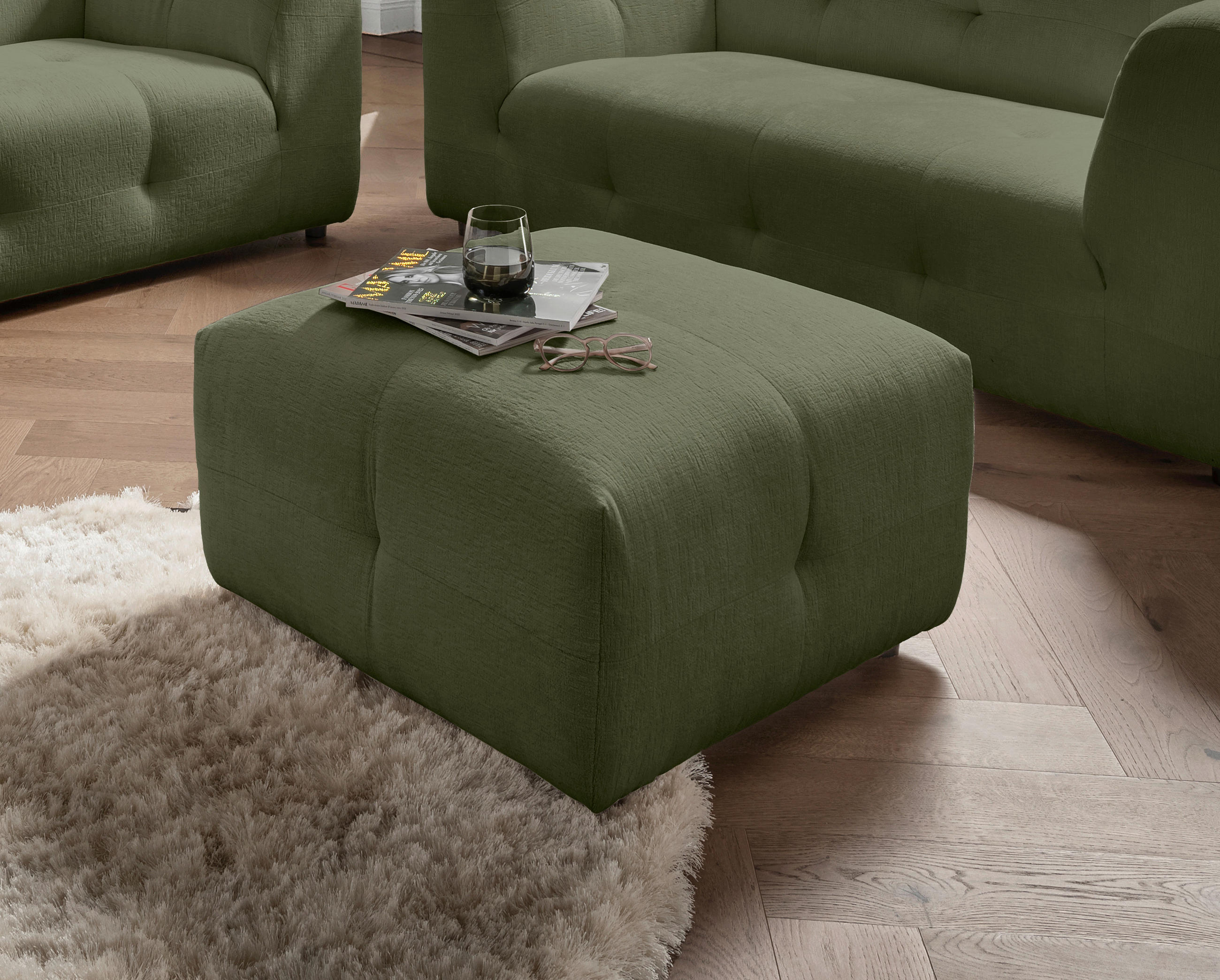 HOCKER in Textil Grün - Schwarz/Grün, Design, Kunststoff/Textil (72/44/72cm) - Livetastic
