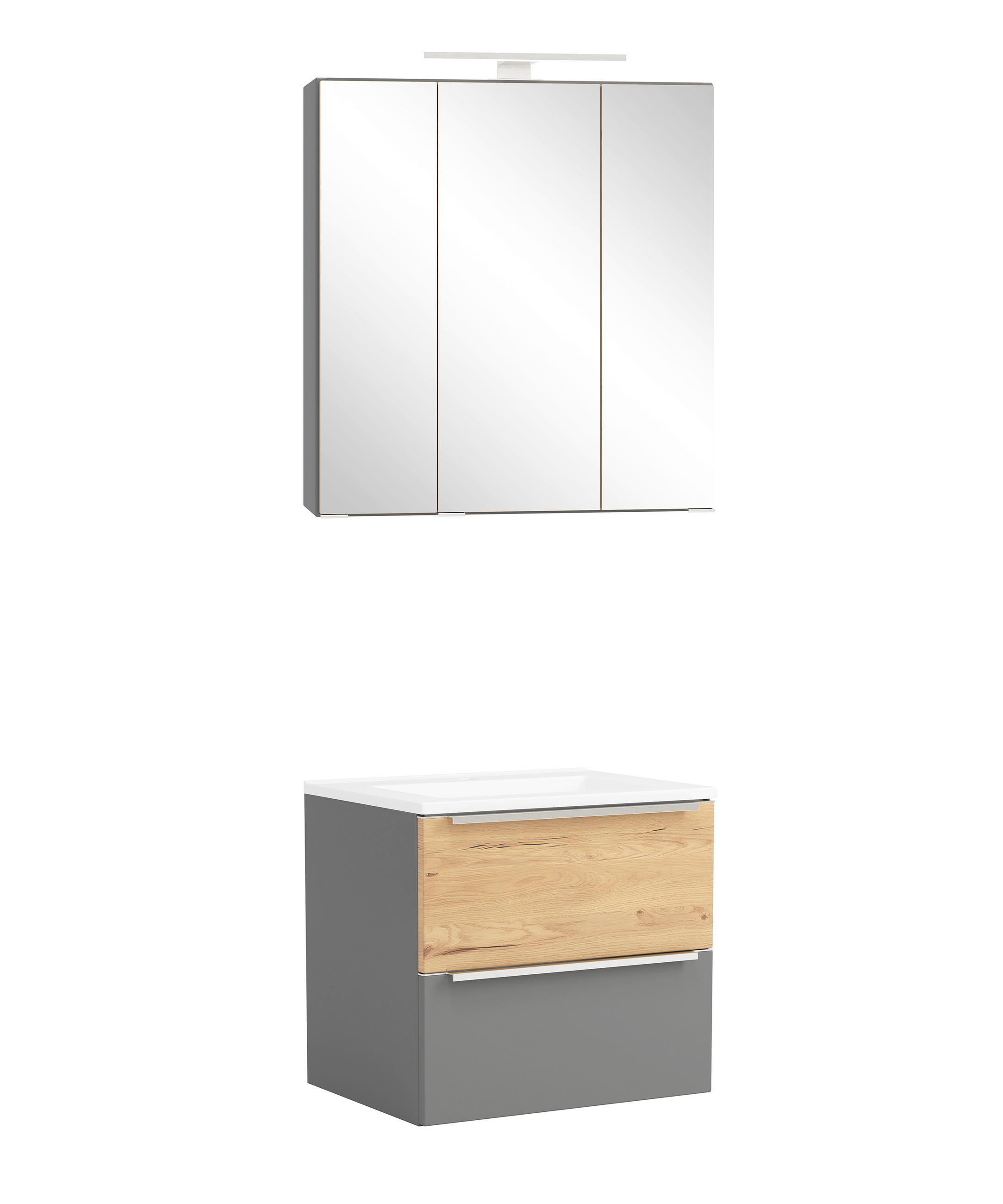 BADEZIMMER 2-teilig  in 60 cm  - Wildeiche/Edelstahlfarben, Trend, Glas/Holzwerkstoff (60cm) - Held