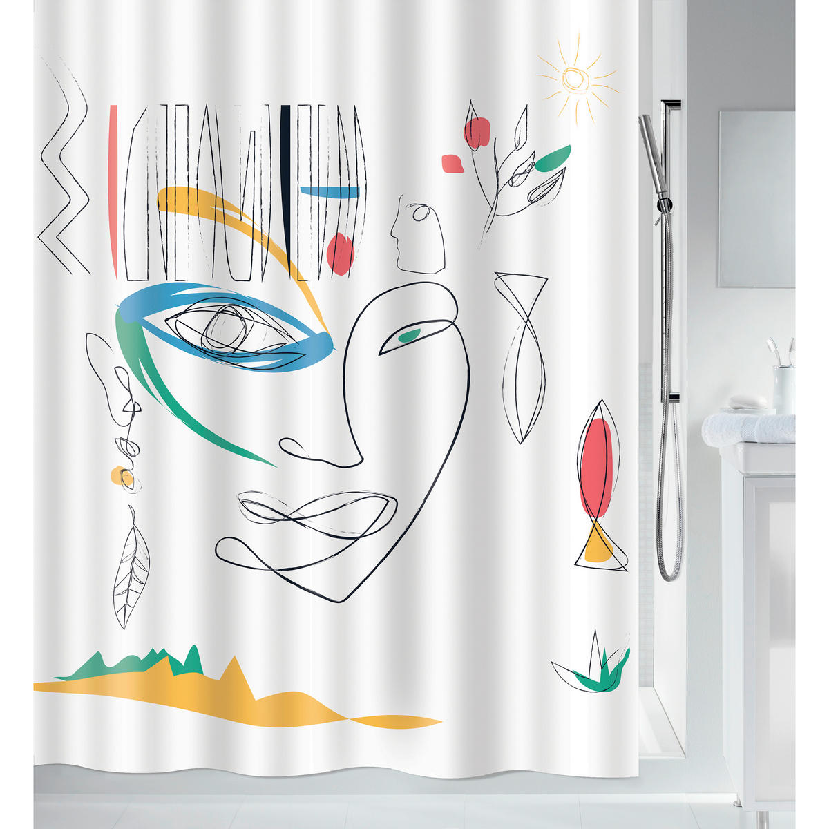 DUSCHVORHANG FACES 180/200 cm  - Multicolor, Basics, Textil (180/200cm) - Spirella