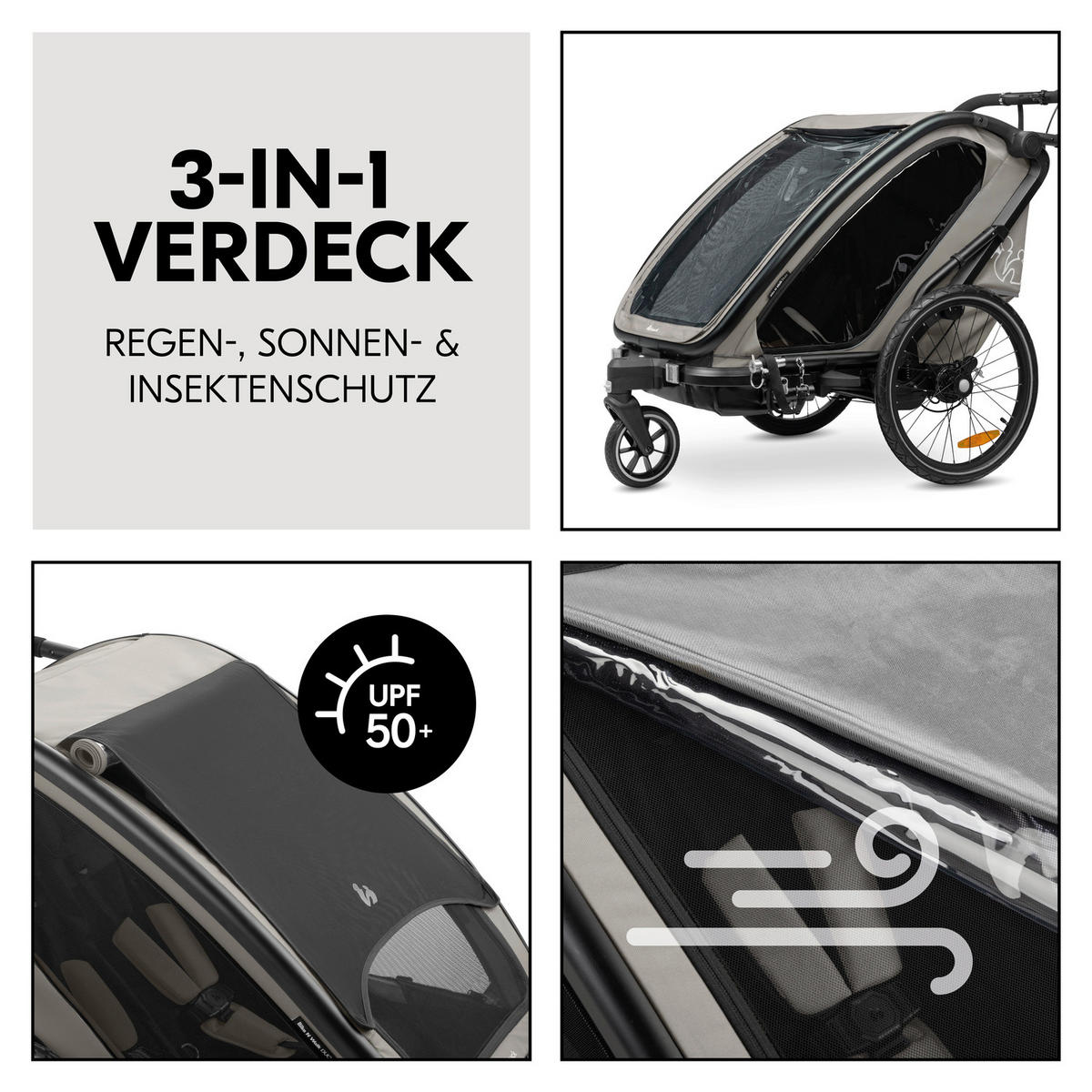 FAHRRADANHÄNGER   Bike N Walk Duo  - Hellgrau, Basics, Kunststoff/Textil (81/107/134cm) - Hauck